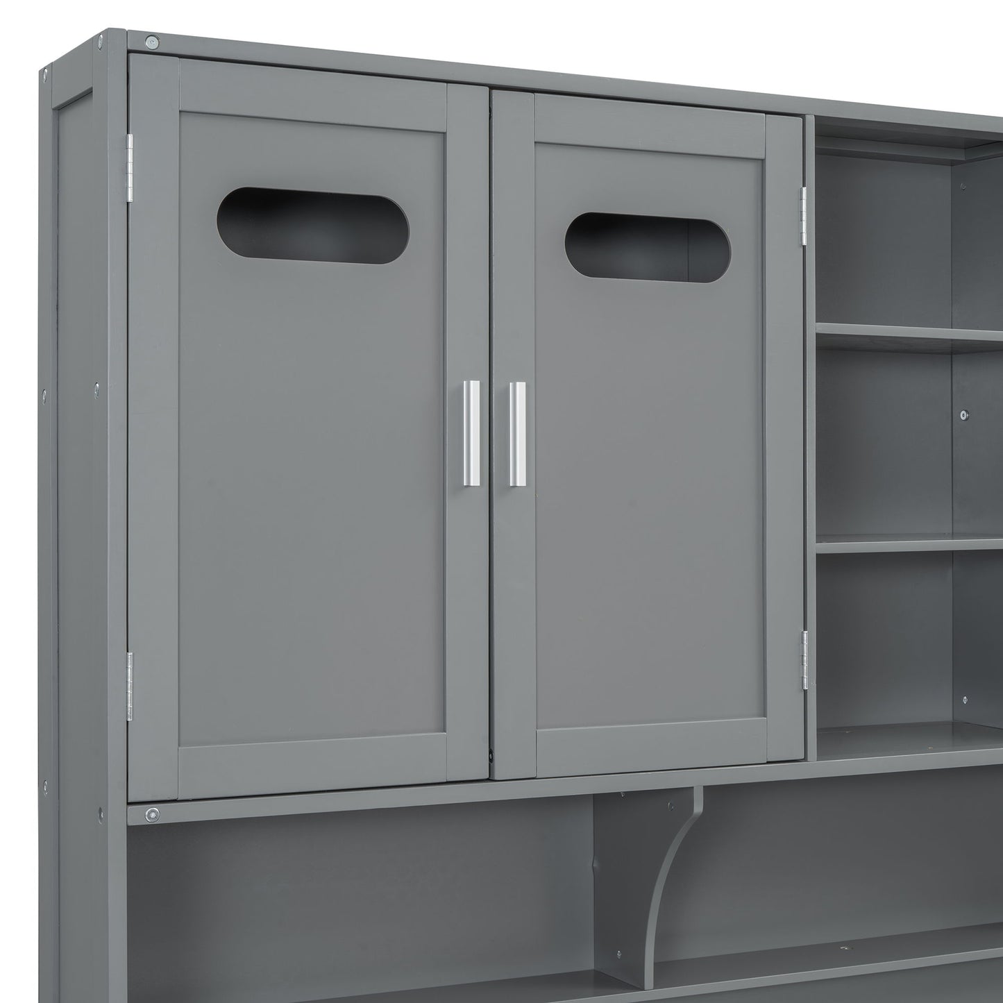 Twin Size Wooden Daybed With Hydraulic Bed And All In One Cabinet And Shelf - Gray