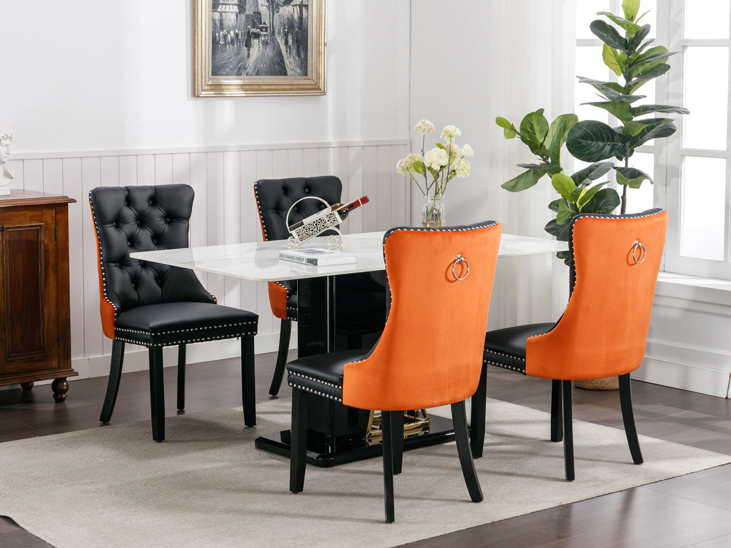 Nikki - Modern, High-End Tufted Solid Wood Contemporary And Velvet Upholstered Dining Chair With Wood Legs Nailhead Trim (Set of 2) - Black / Orange