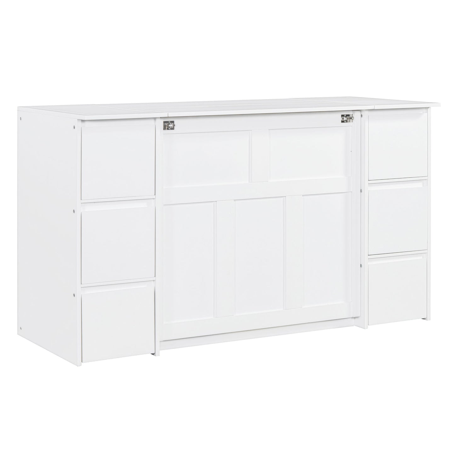 Twin Size Murphy Bed With Drawers, Cabinets, And USB Ports - White