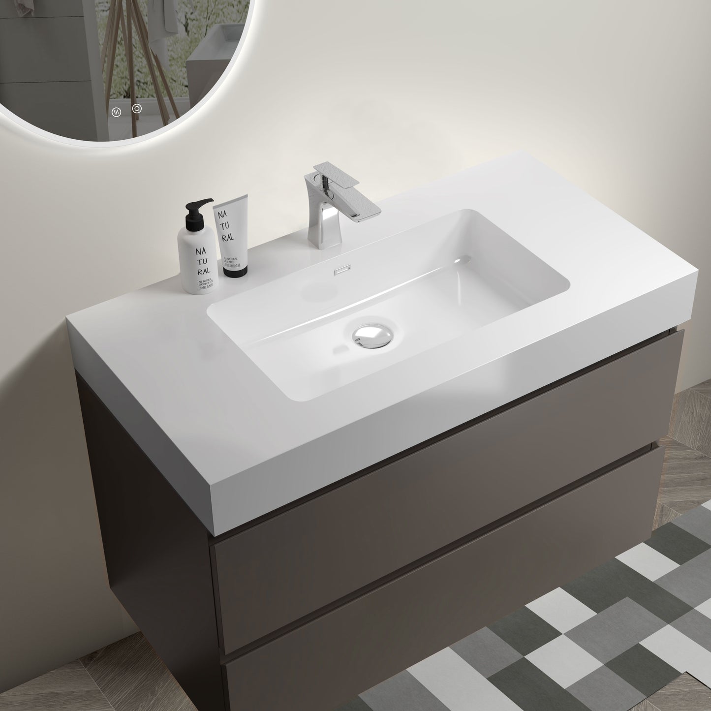 Alice - 36" Bathroom Vanity With Sink, Large Storage Wall Mounted Floating Bathroom Vanity For Modern Bathroom, One-Piece Sink Basin Without Drain And Faucet - Gray / White