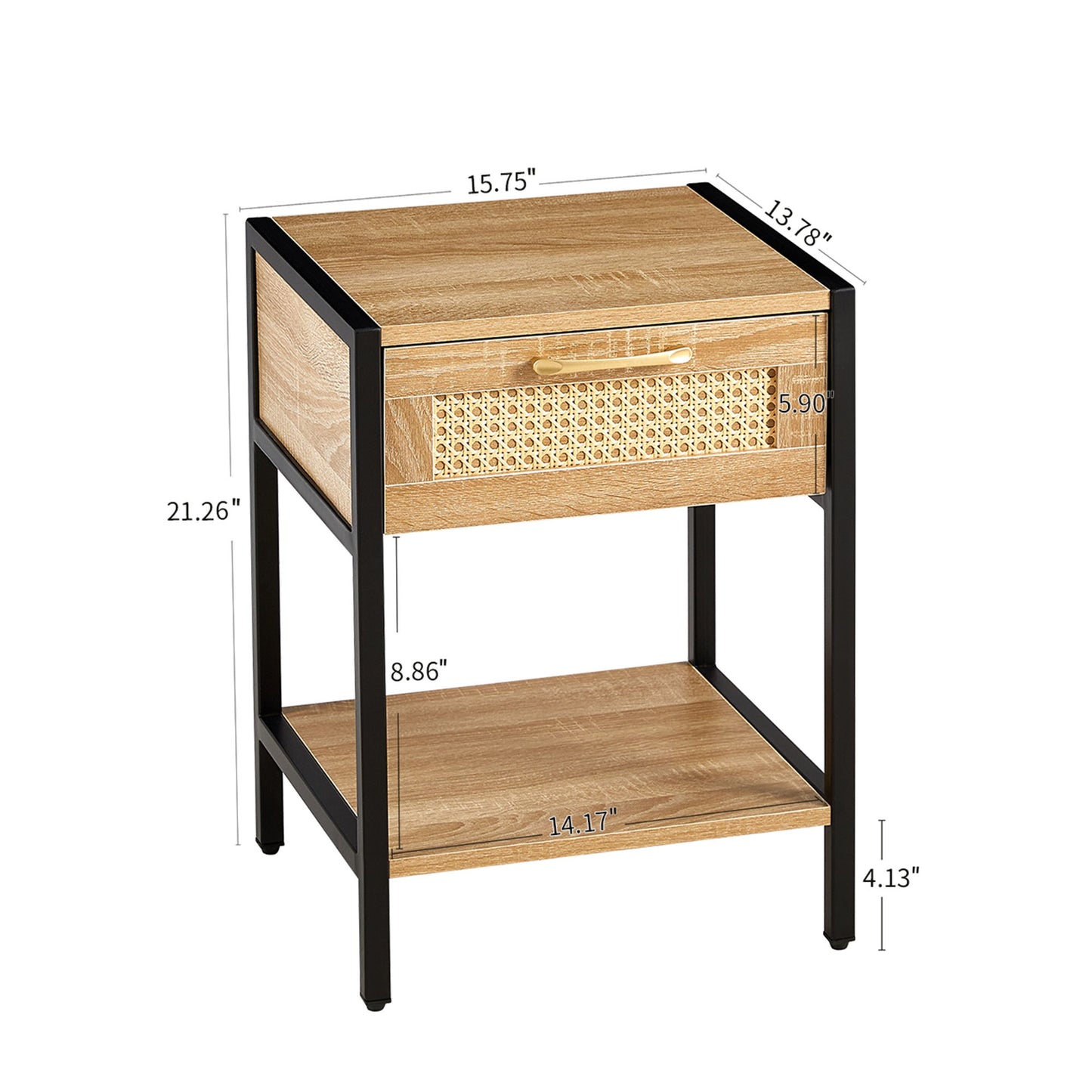 15.74" Rattan End Table With Drawer, Modern Nightstand, Metal Legs, Side Table For Living Room, Bedroom - Natural