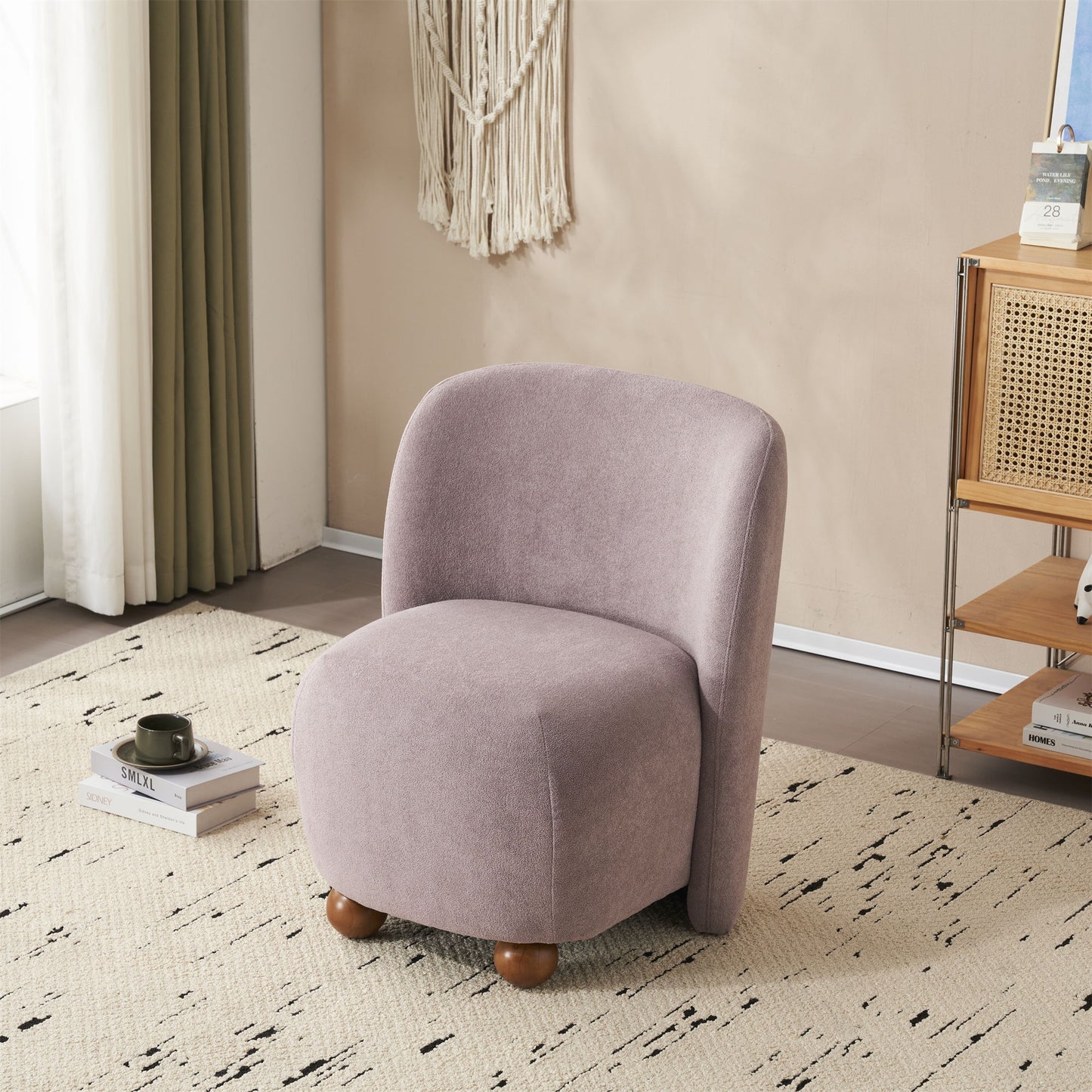 Modern Low Back Accent Chair, Upholstered Armless Living Room Chairs, Round Pine Wood Feet, For Small Living Spaces, Living Room - Purple