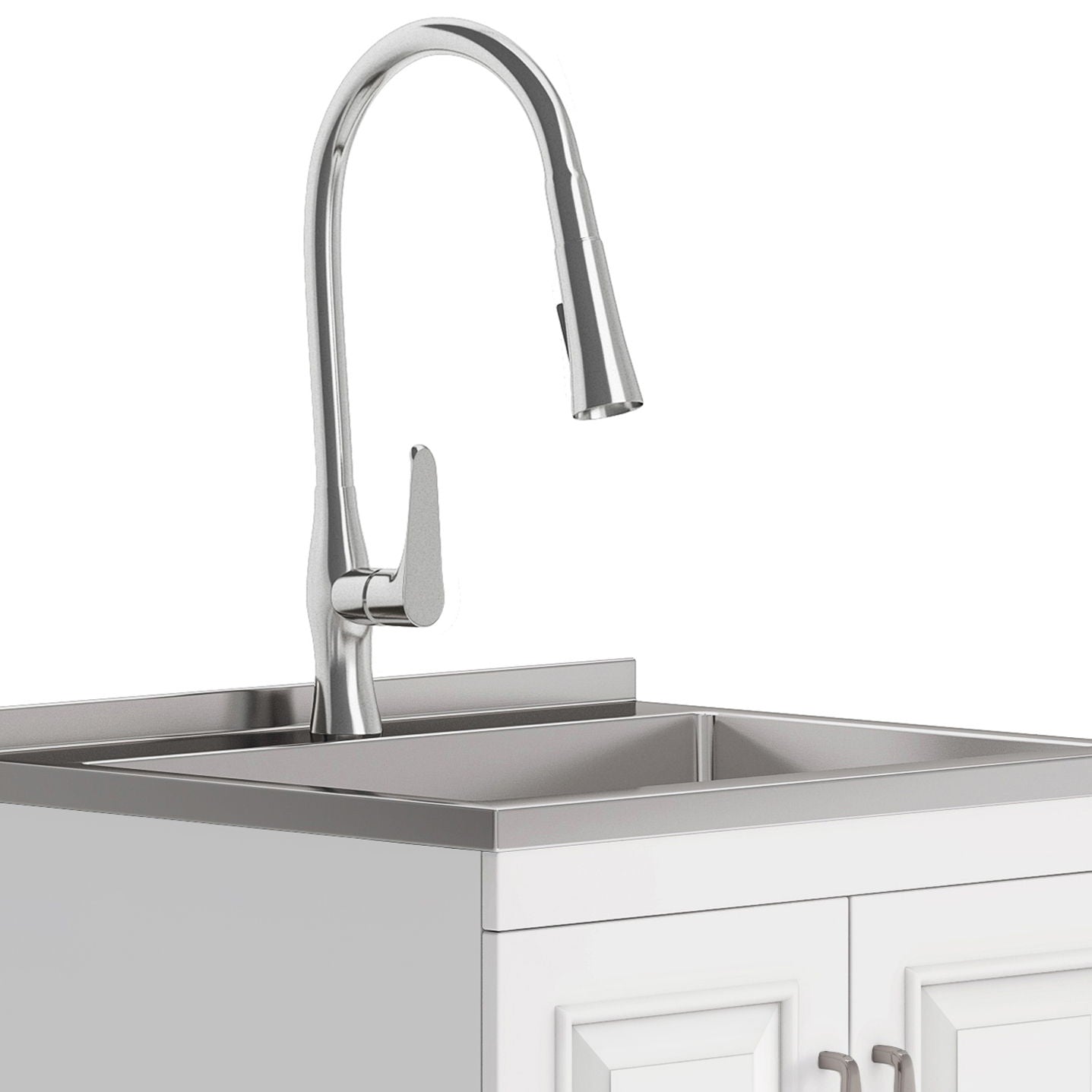 Darwin - Deluxe Laundry Cabinet With Pull-Out Faucet And Stainless Steel Sink - White