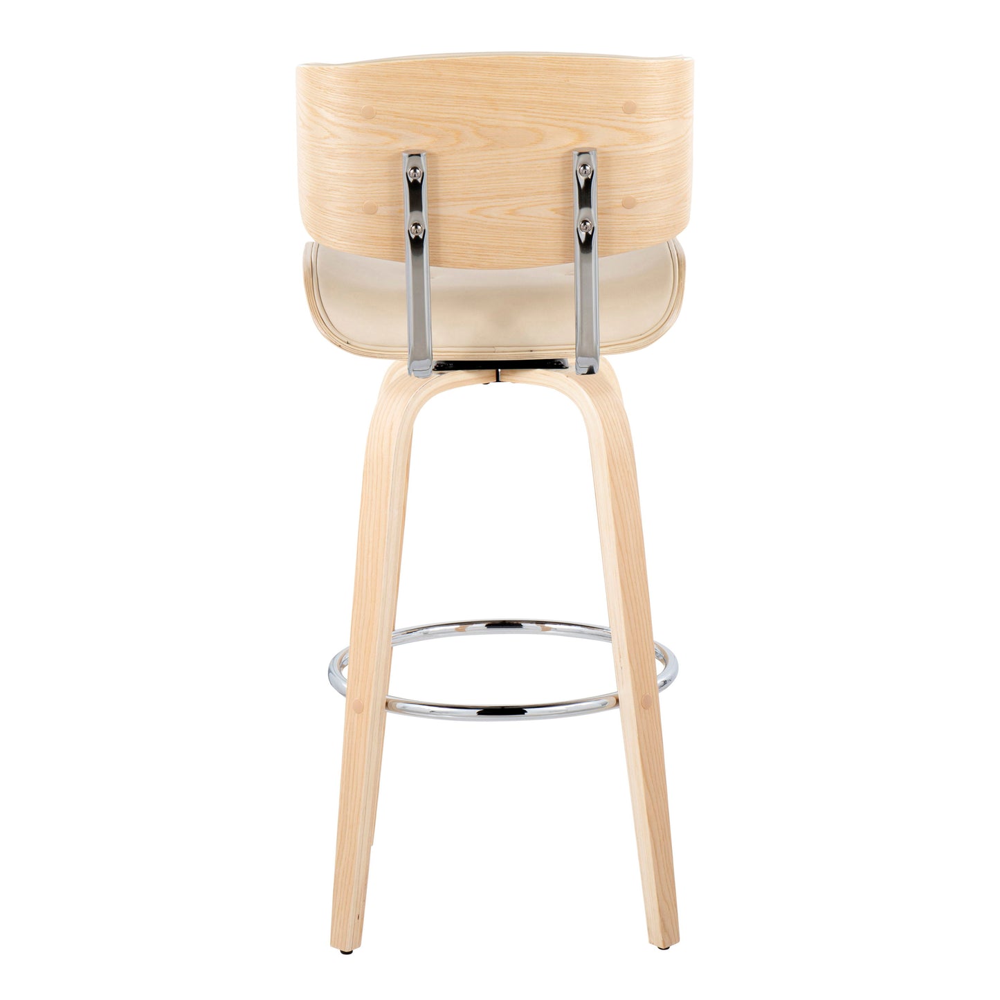 Lombardi - Mid-Century Modern Fixed Height Barstool With Swivel With Round Footrest (Set of 2) - Natural / Cream