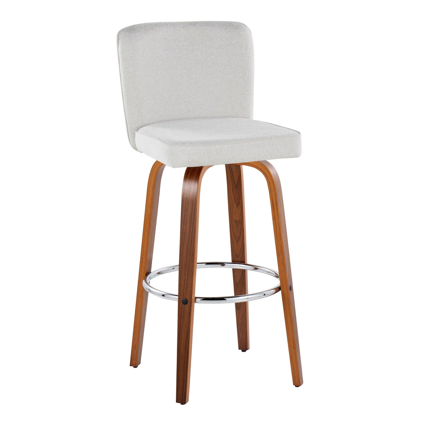 Henry - Contemporary Fixed Height Barstool With Swivel With Round Footrest (Set of 2) - Walnut / White