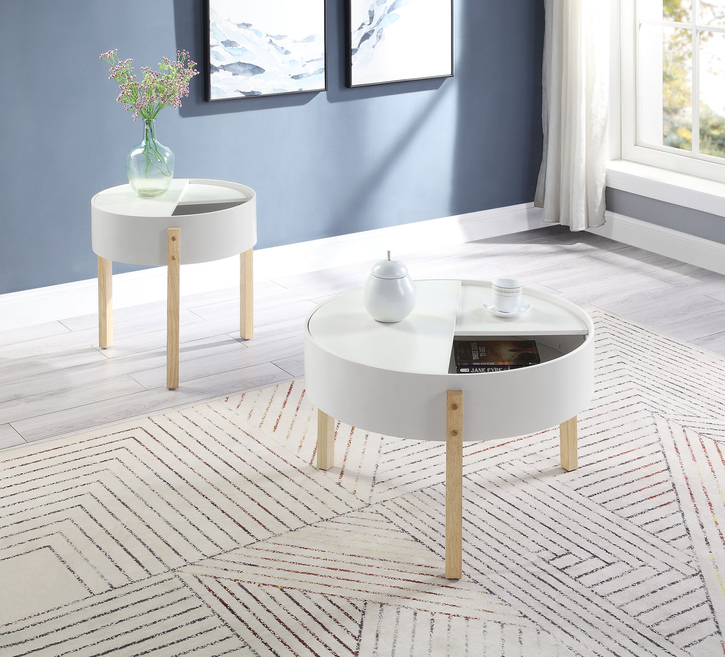 Bodfish - Round Coffee Table - White / Natural