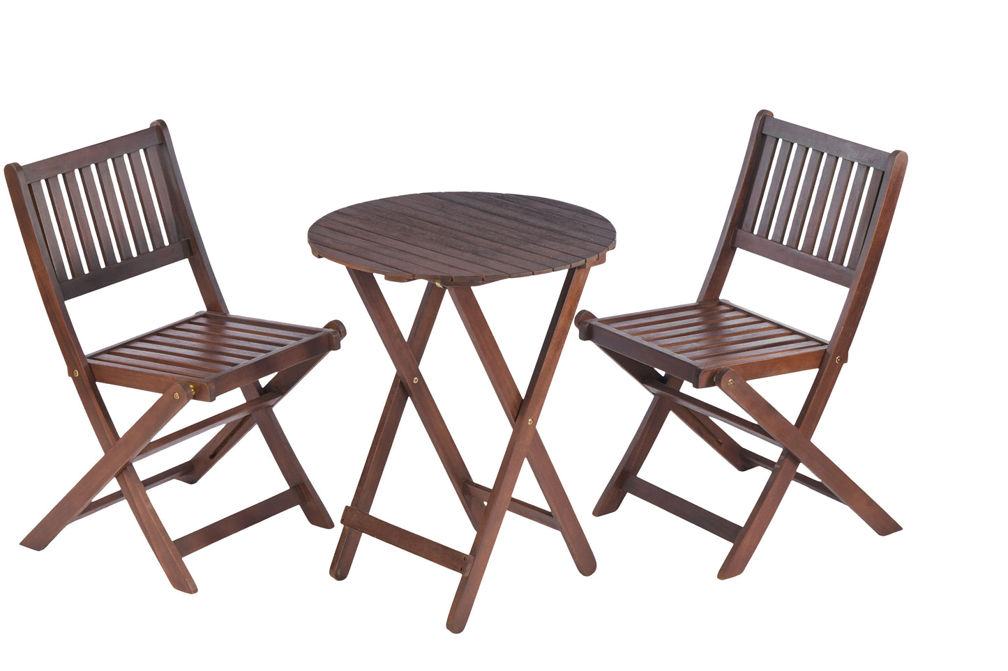 3 Piece Acacia Bistro Set, Folding Patio Furniture For Garden Backyard Balcony Porch With 1 Coffee Table And 2 Foldable Chairs - Natural Stained