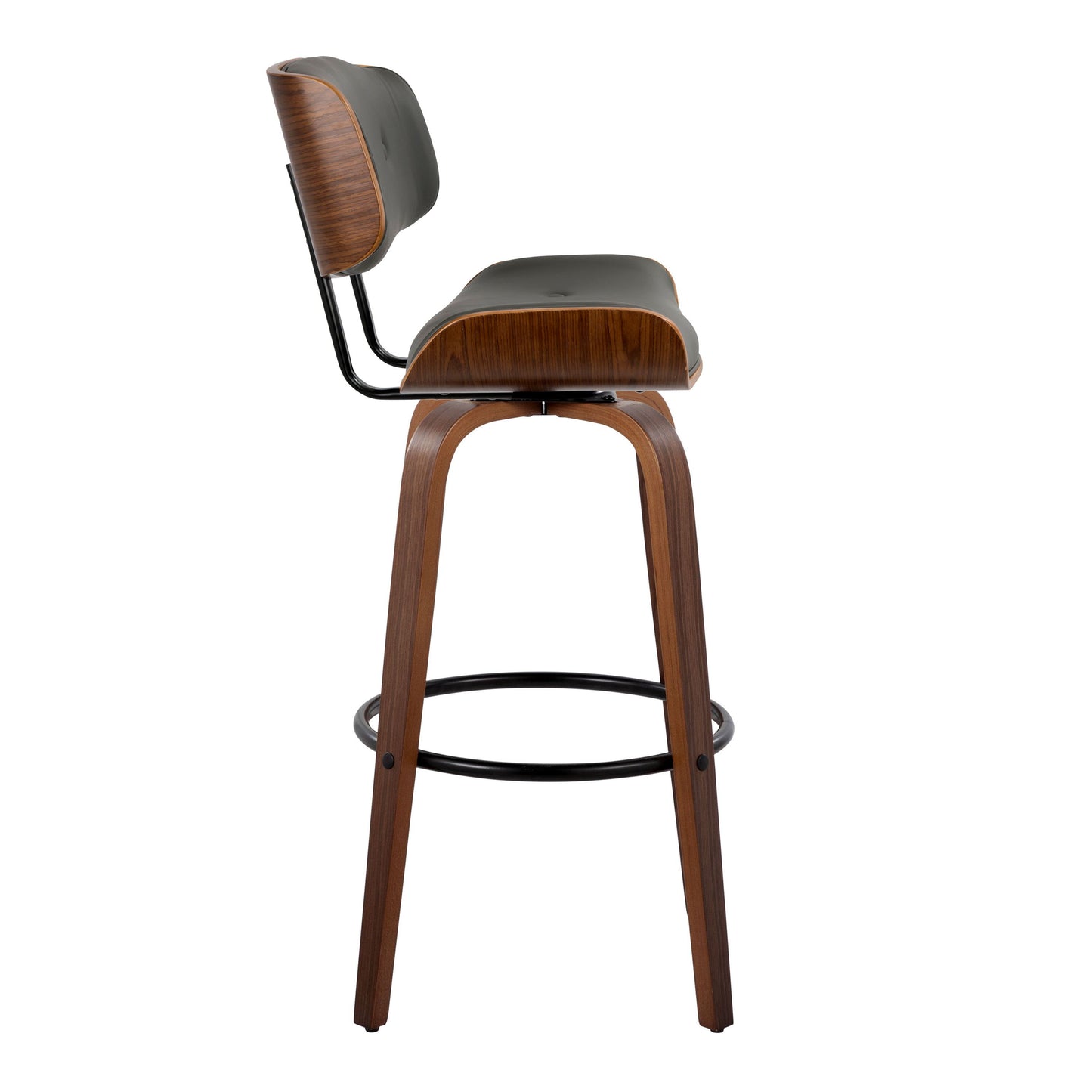 Lombardi - Mid-Century Modern Fixed Height Barstool With Swivel With Round Footrest (Set of 2) - Walnut / Gray