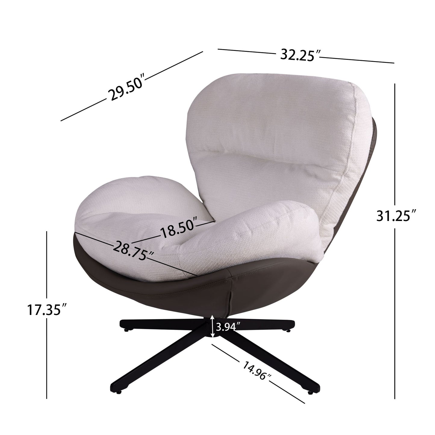 360ÔøΩÔøΩ Swivel Office Chair, Modern Chenille Chair With And Metal Base Frame, No Wheels, Accent Chair - White
