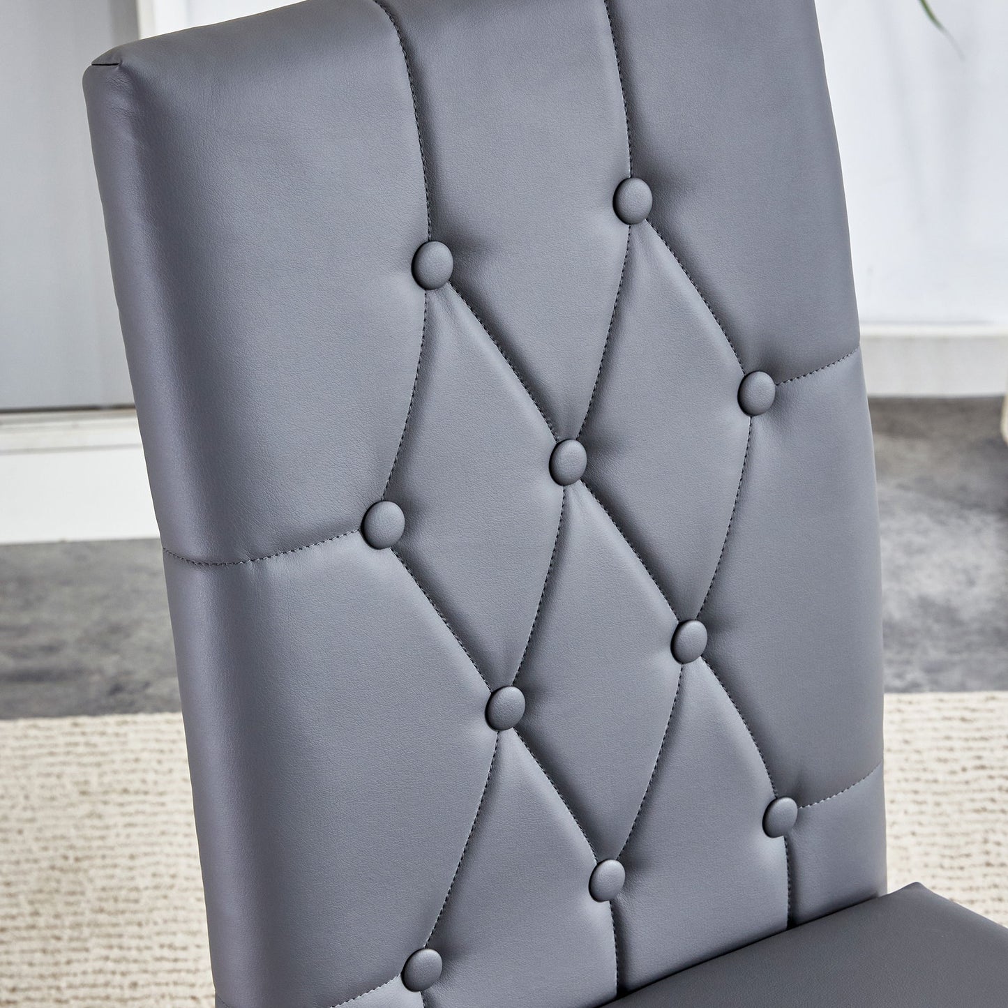 Armless Dining Chairs, Grid And Buckle Design Of The Back (Set of 4) - Gray