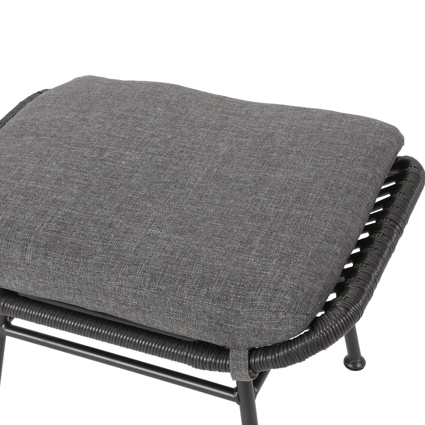 Outdoor Modern Boho Wicker Ottoman With Cushions (Set of 2) - Gray