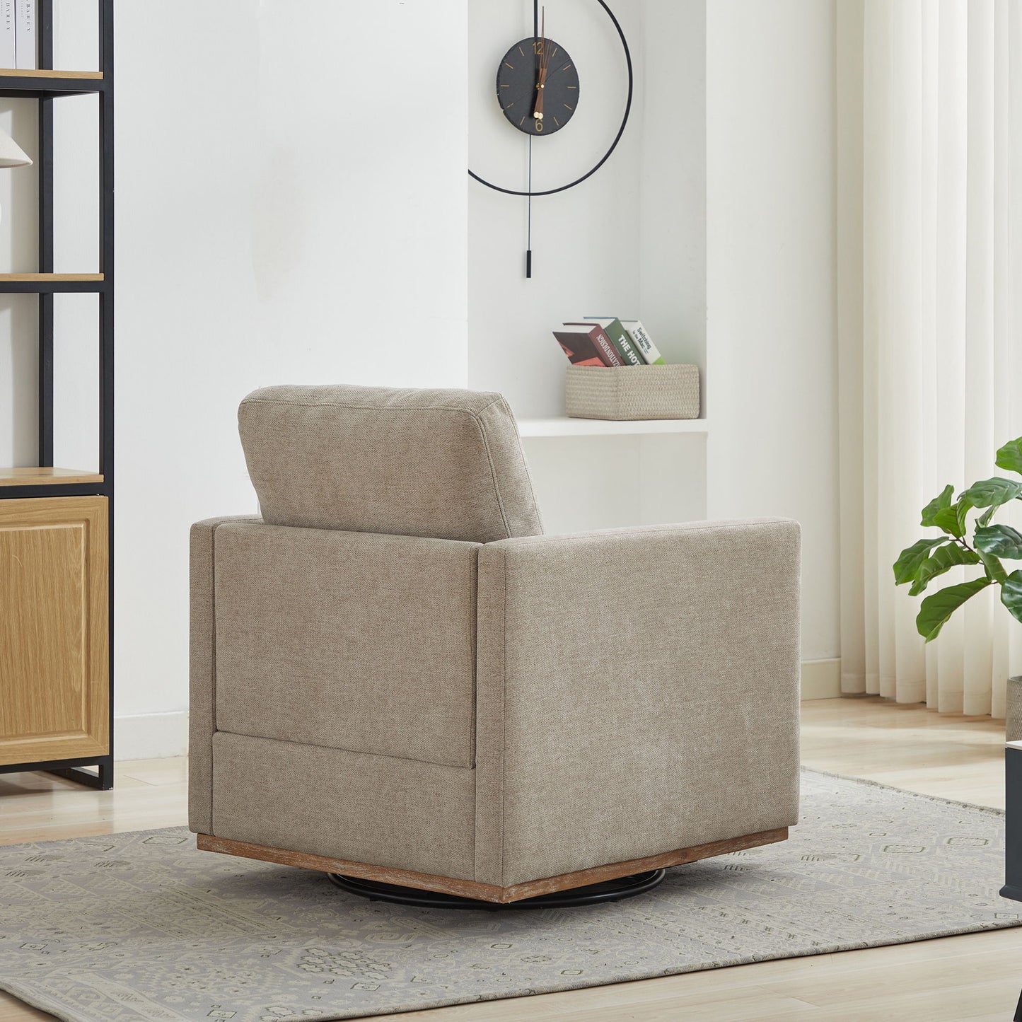 Modern Square Upholstered Swivel Accent Chair 360 Degree Lounge Armchair - Taupe