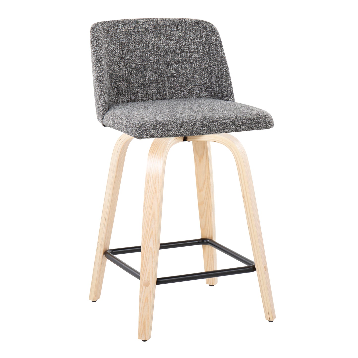 Toriano - Contemporary Fixed Height Counter Stool With Swivel With Square Footrest (Set of 2) - Natural / Gray