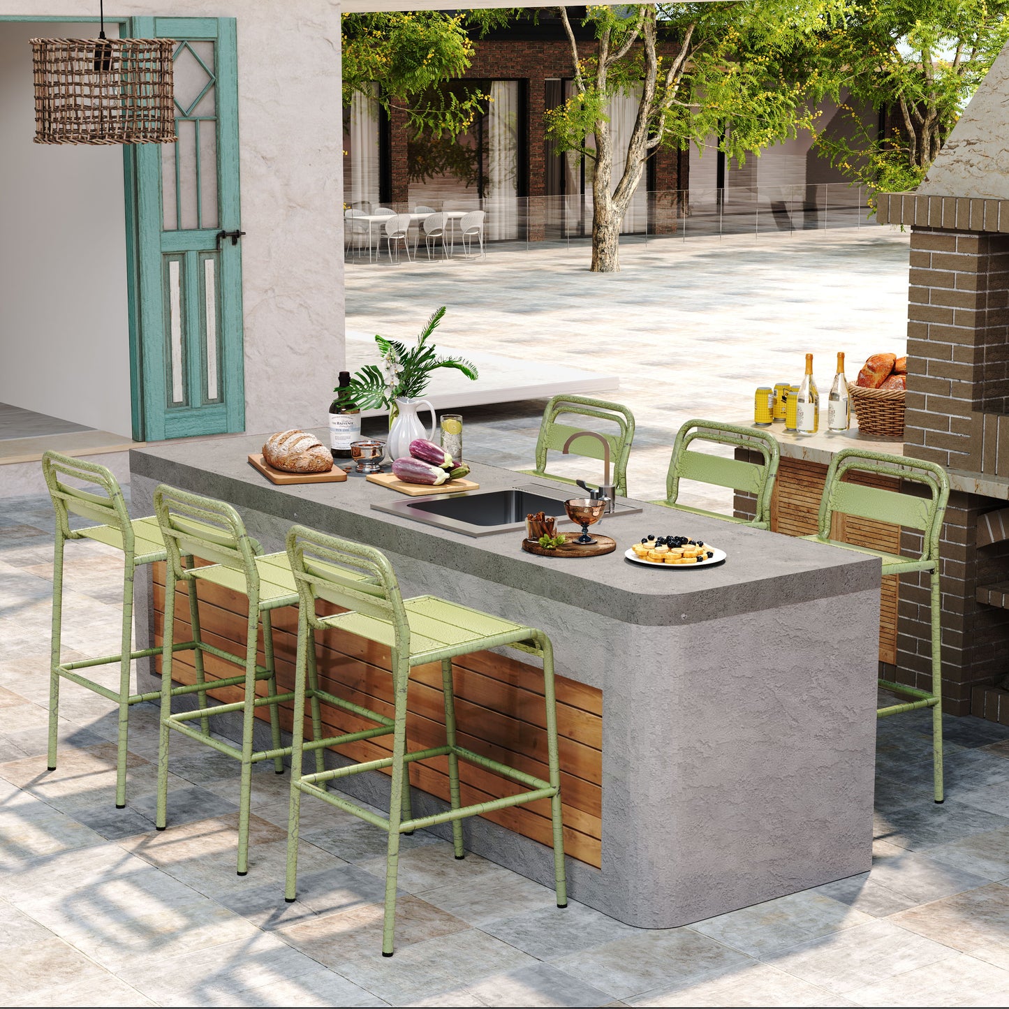 Carmella - Outdoor Barstool (Set of 6) - Green