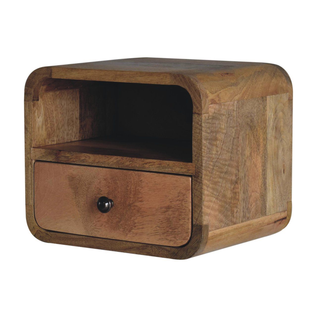 Extra Mini Wall Mounted Curved Nightstand With Open Slot - Brown