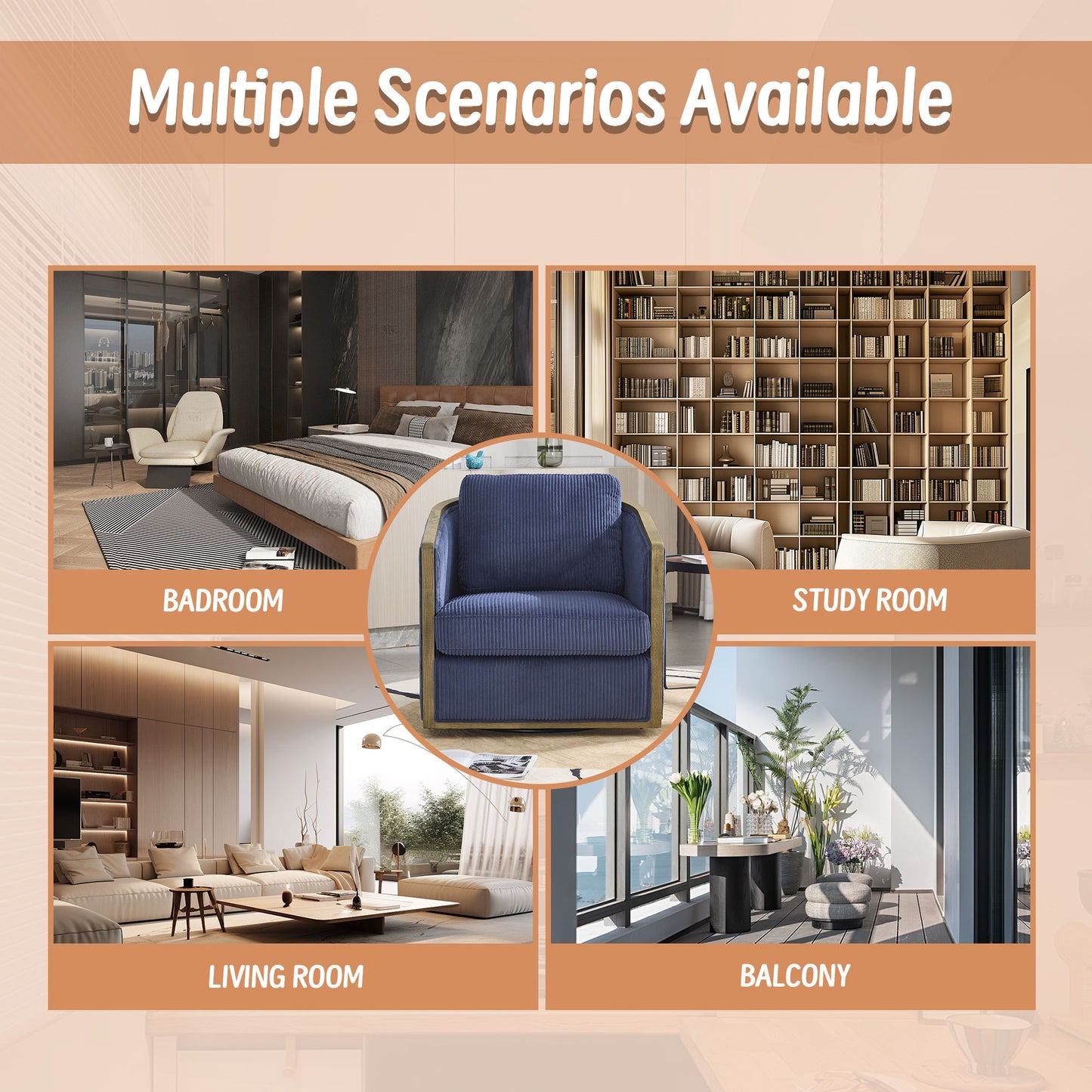 Swivel Barrel Chair, Comfortable Accent Sofa With 360 Degree Swivel For Living Room, Nursery, Office - Navy
