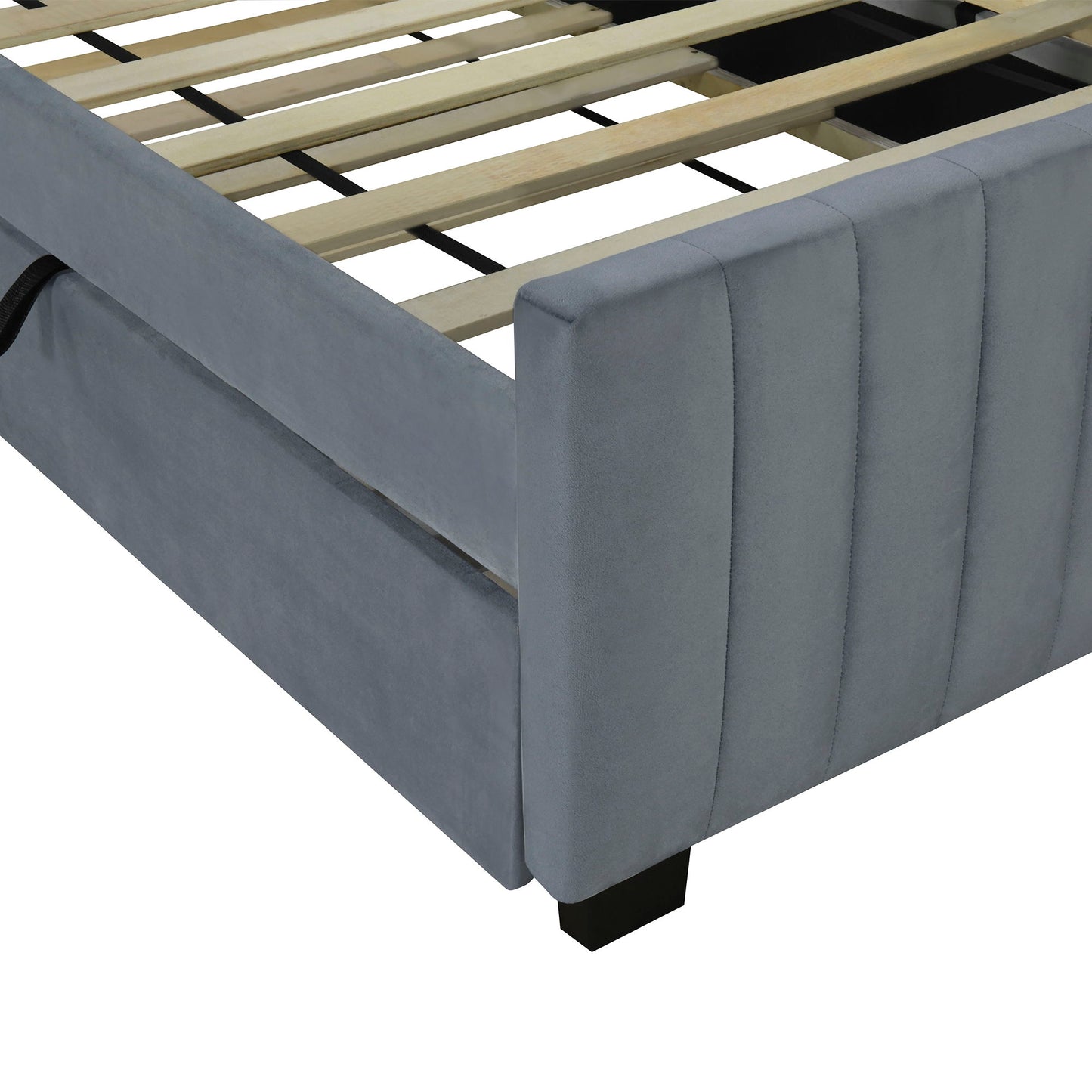 Twin Size Upholstered Platform Bed With Twin Size Trundle - Gray