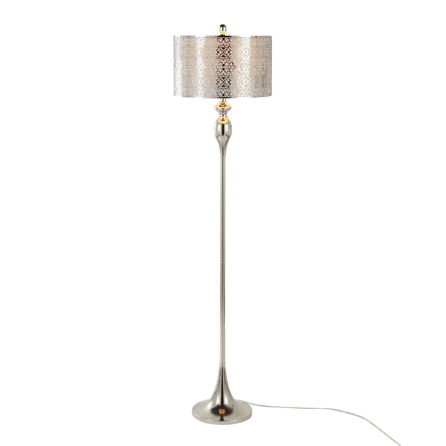Ashland - Contemporary Floor Lamp Laser Cut - Polished Nickel / White