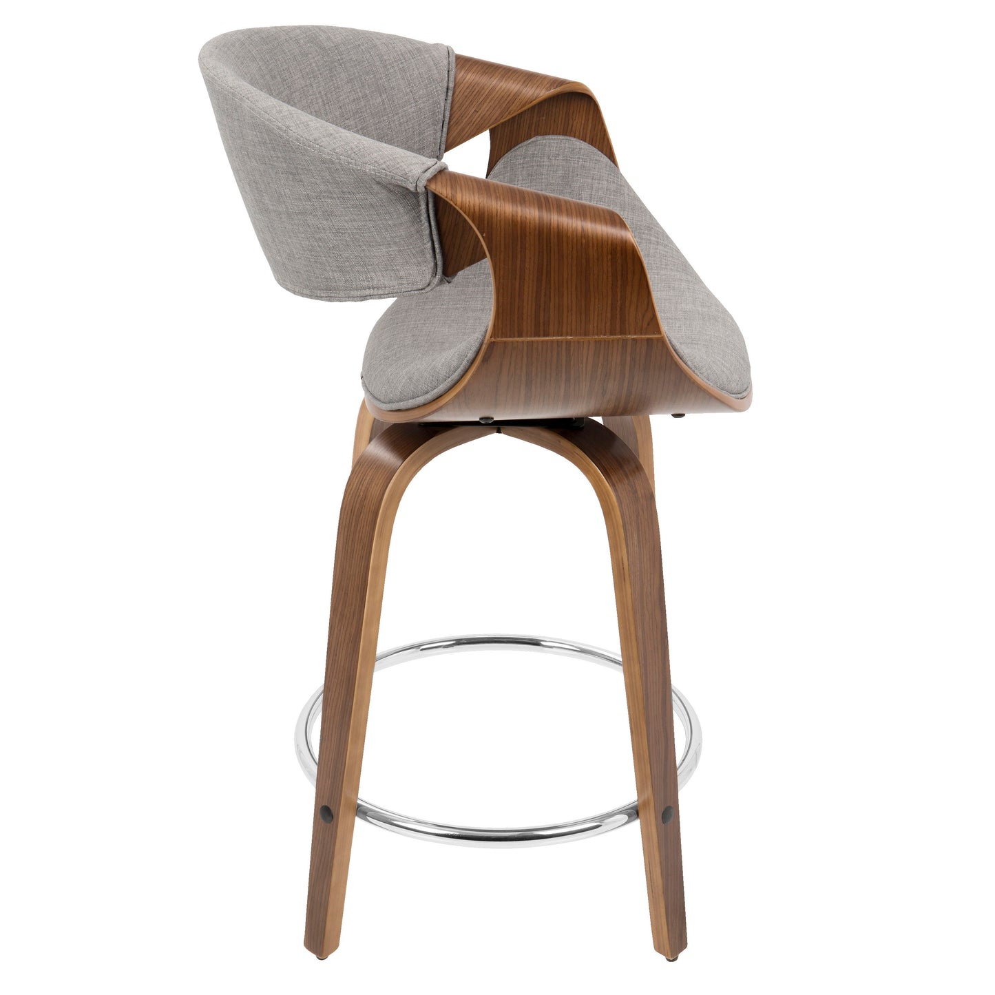 Curvini - Mid-Century Modern Counter Stool (Set of 2) - Walnut / Light Gray