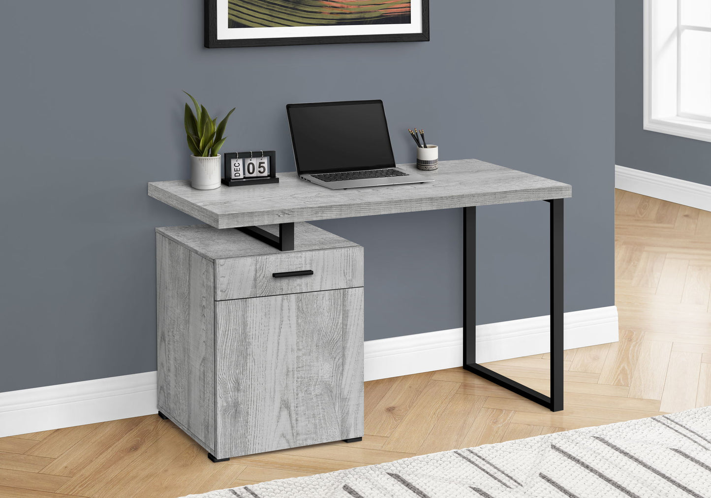 Computer Desk, For Laptop, Left, Right Set-Up, Storage Drawers, Work, Contemporary, Modern - Gray