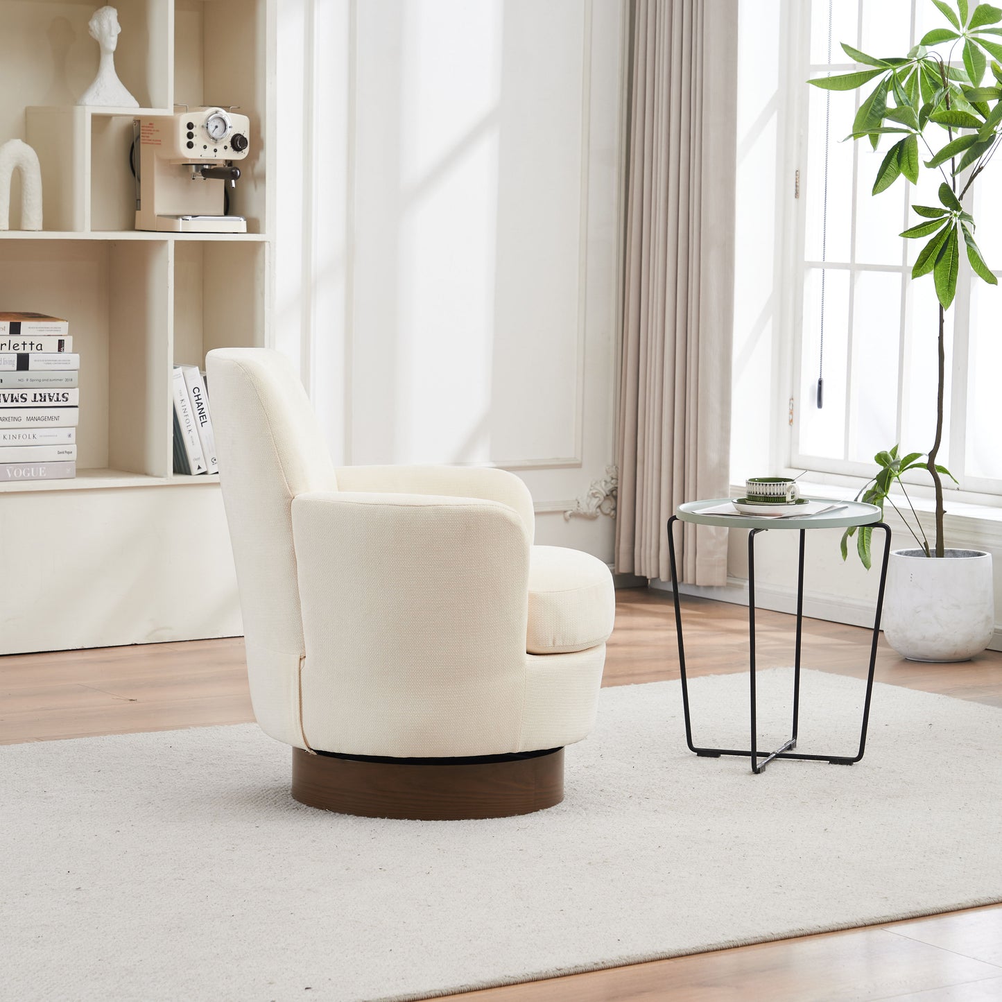 Swivel Barrel Chair, Swivel Accent Chairs Armchair For Living Room, Reading Chairs For Bedroom Comfy, Round Barrel Chairs With Gold Stainless Steel Base - Beige
