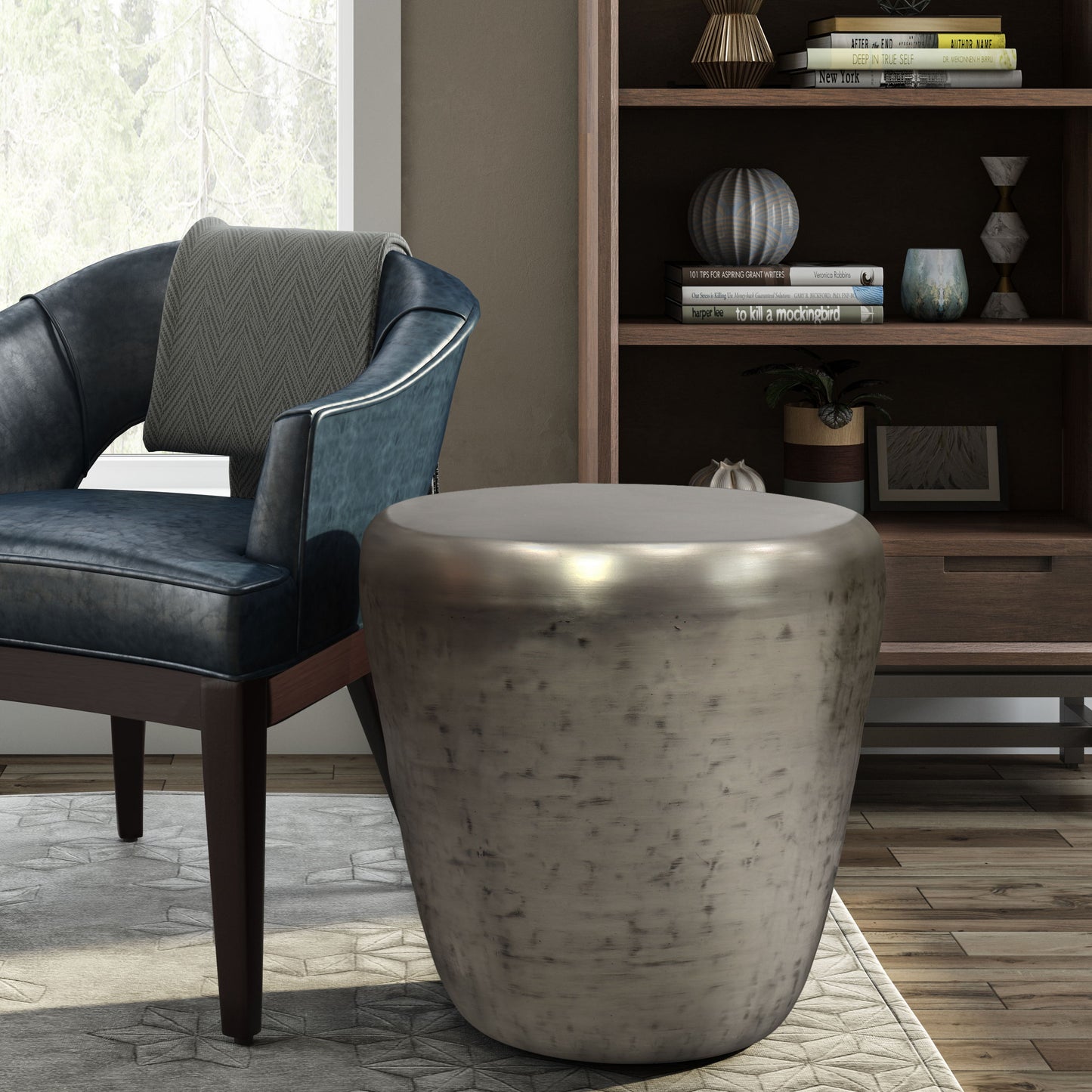 Garvy - Metal Side Table - Antique Silver