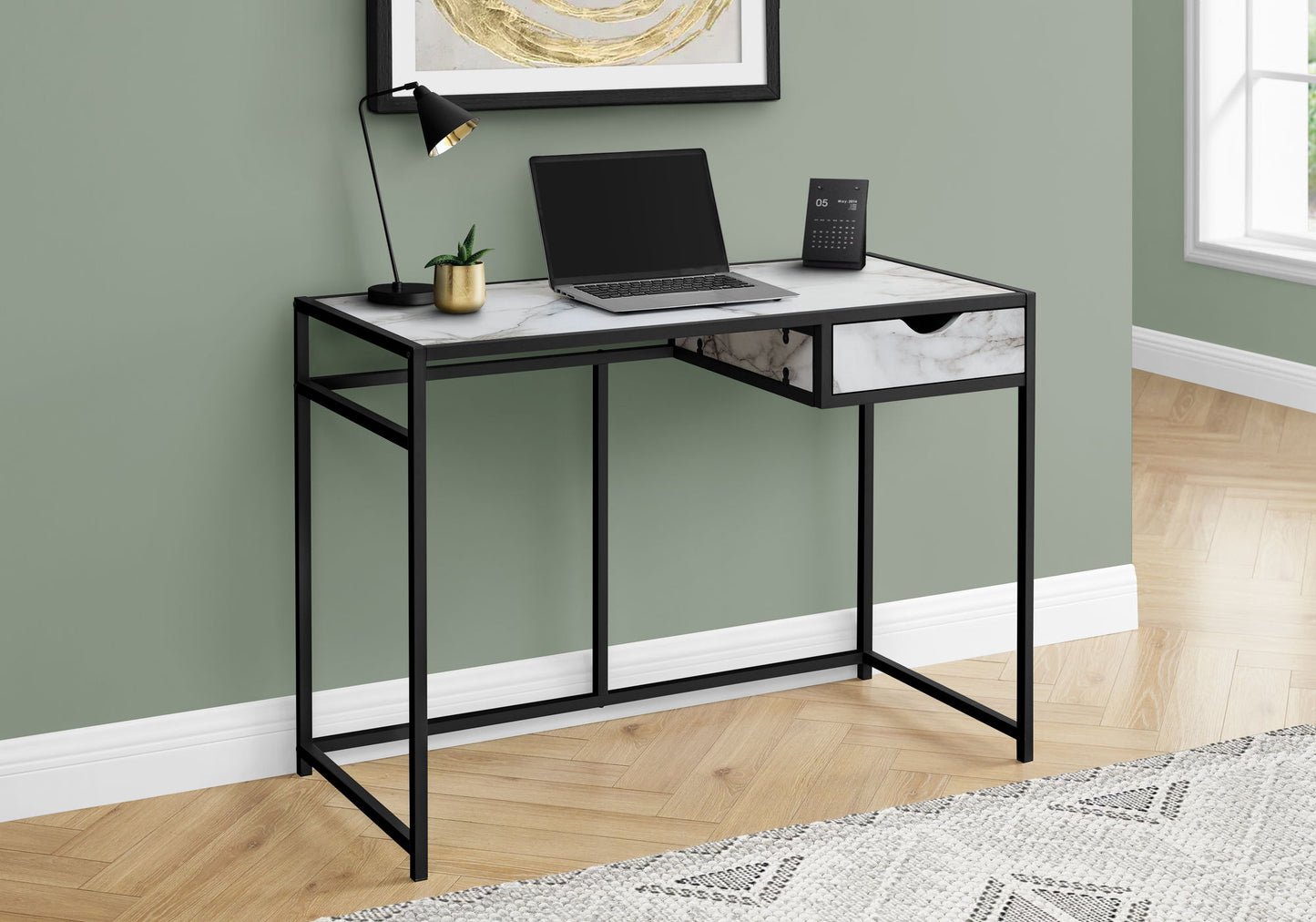 Computer Desk For Home Office, Storage Drawer - White