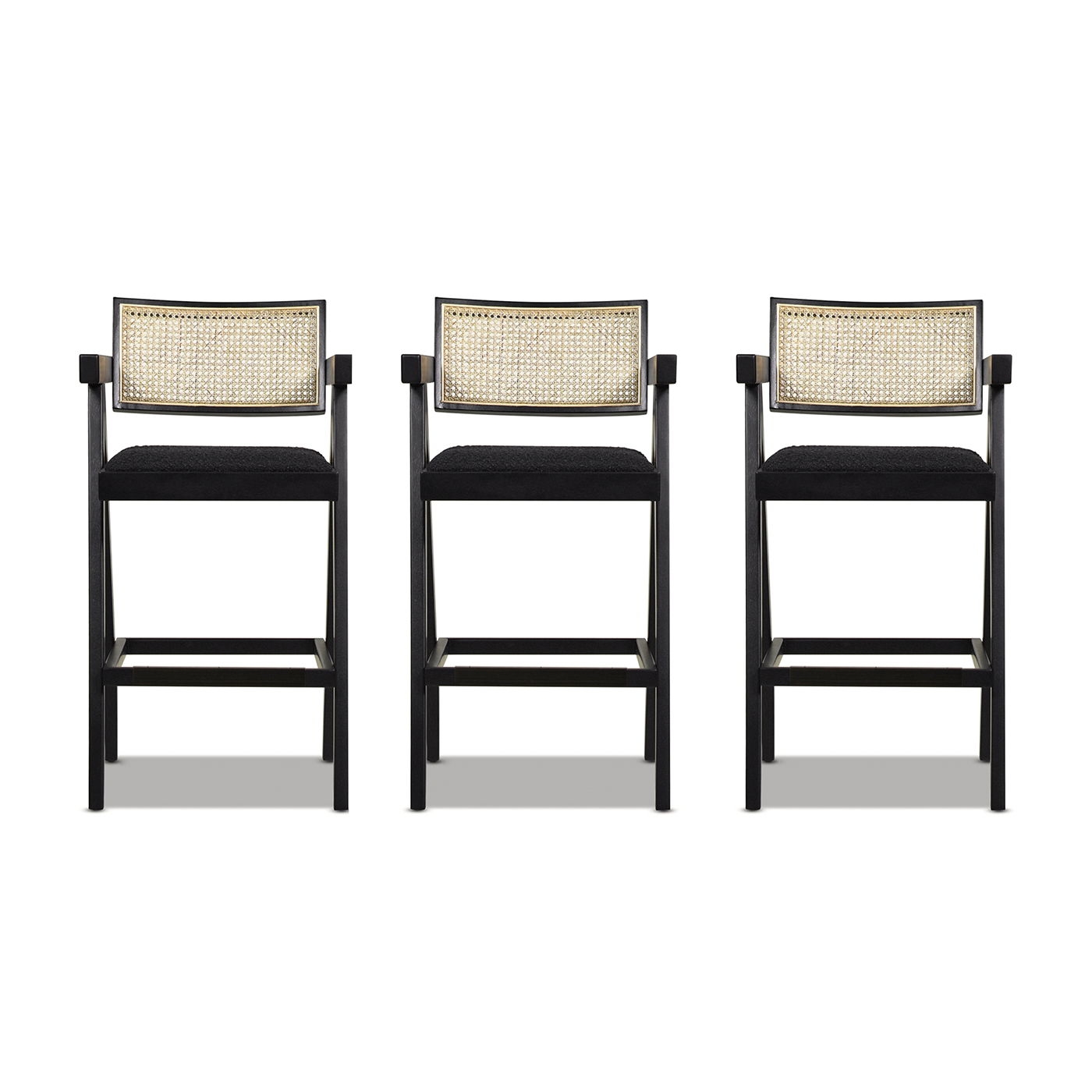 Milan - Modern Webbing Back Bar Stool With Arms (Set of 3) - Ebony Black