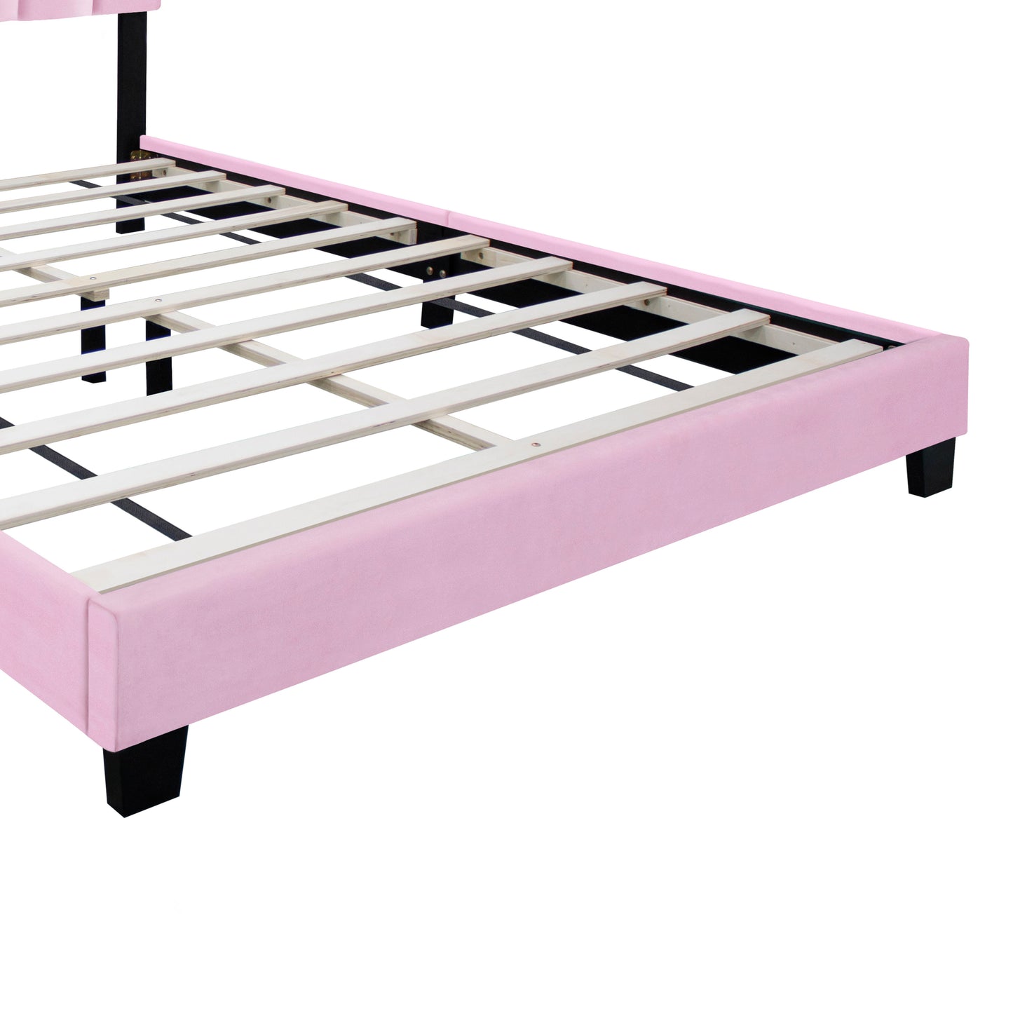 Velvet Upholstered Bed Frame With Adjustable Features, Teenage Girl's Favorite Collection - Pink