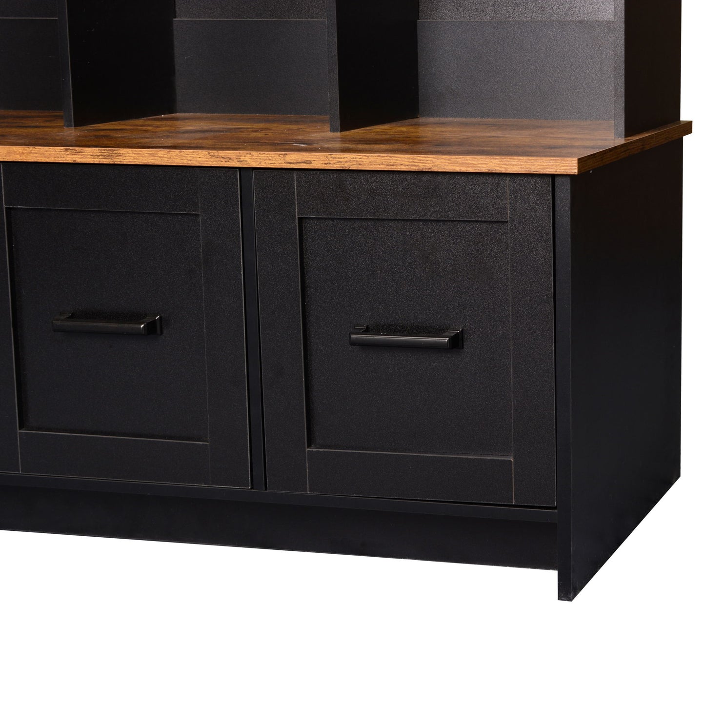 Modern Hall Tree With Entryway Bench, 3 Shelves And Drawers, Wide Hall Tree With Storage Bench For Hallway - Black