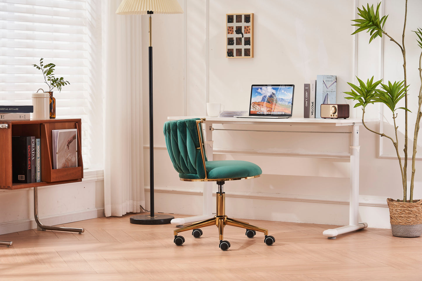 Office Desk Chair, Upholstered Home Office Desk Chairs With Adjustable Swivel Wheels, Ergonomic Office Chair For Living Room, Bedroom, Office, Vanity Study - Emerald