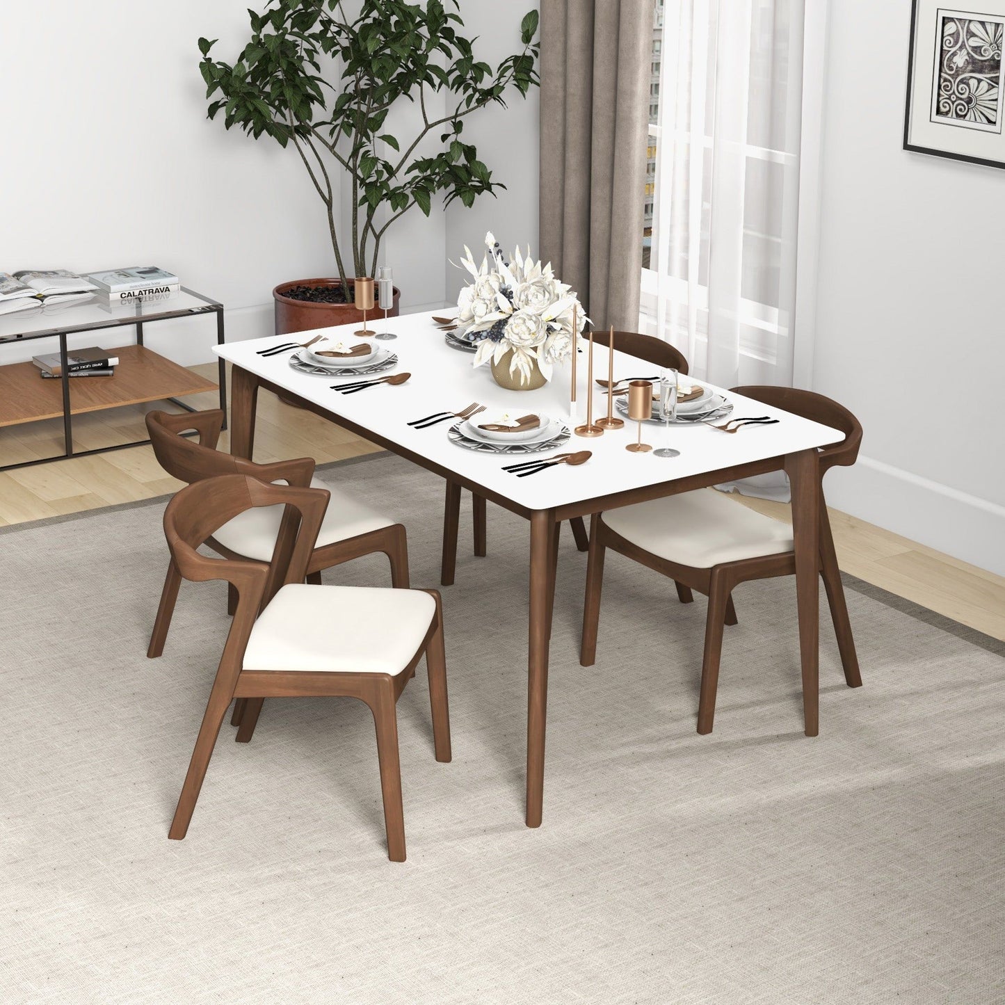 Dakota - Velvet Dining Chair (Set of 2) - Cream White / Dark Brown