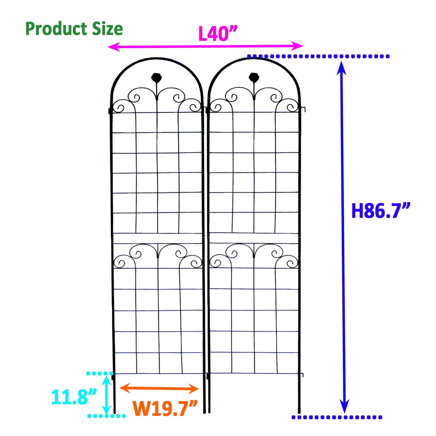 2 Pack Metal Garden Trellis For Climbing Plants Outdoor Rustproof Plant Support Rose Trellis Netting Trellis - Black