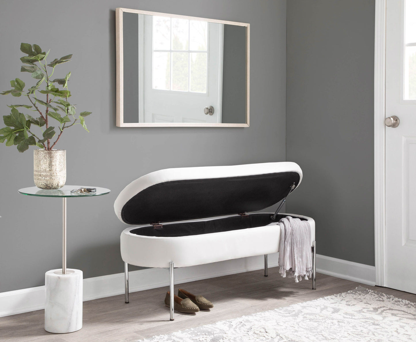 Chloe - Contemporary / Glam Bench - Chrome / White