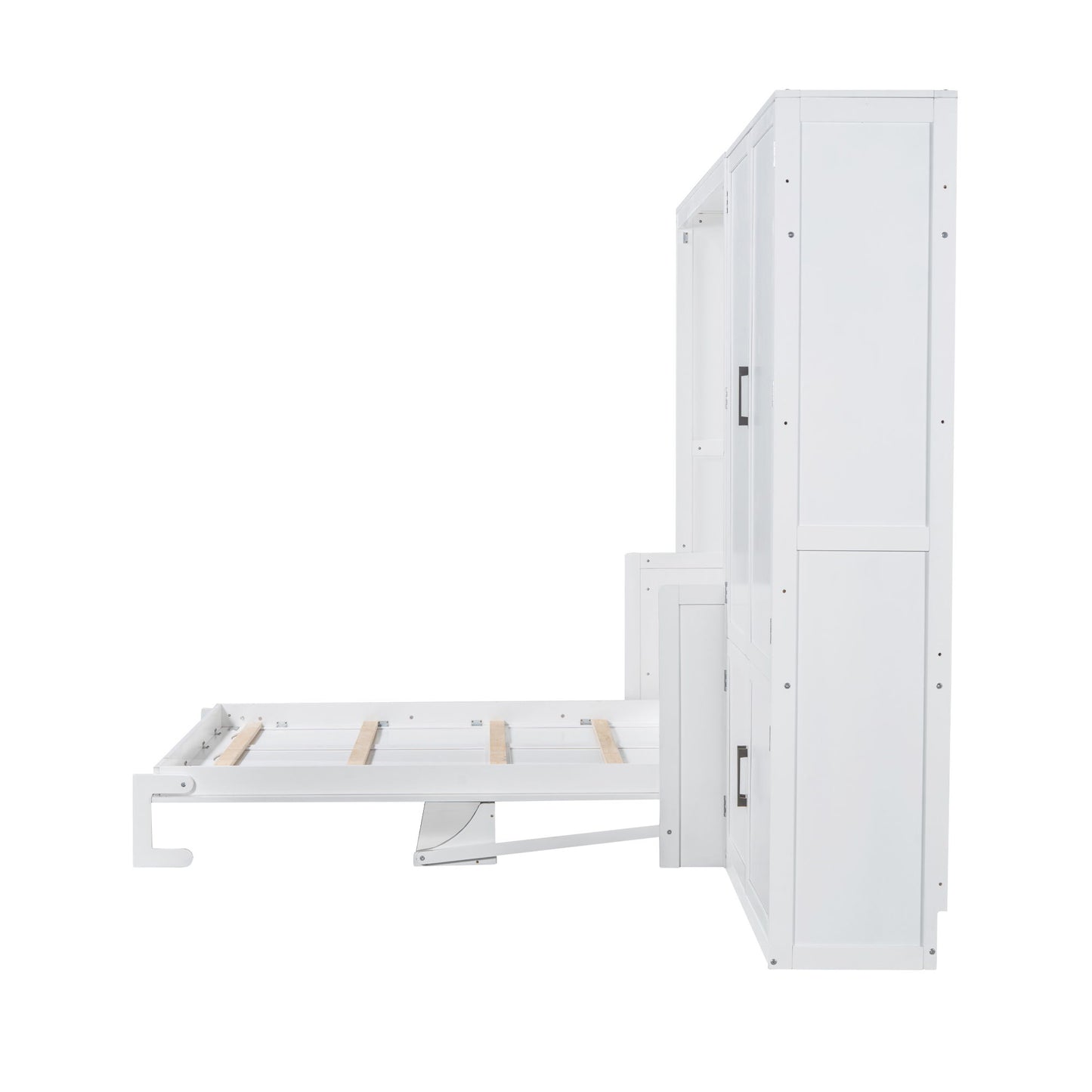 Queen Size Murphy Wall Bed With Closet, Space Saving Design - White