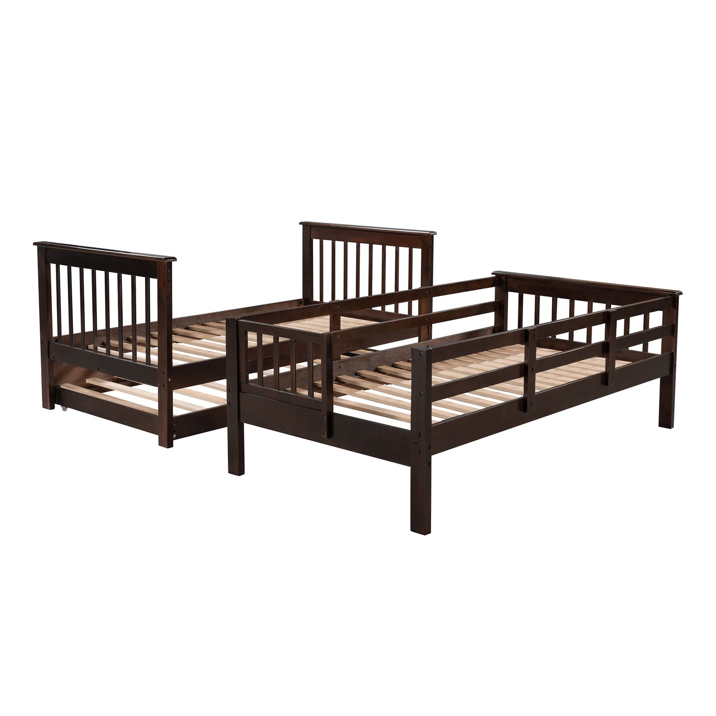 Twin Over Twin Stairway Bunk Bed With Twin Size Trundle For Bedroom - Espresso