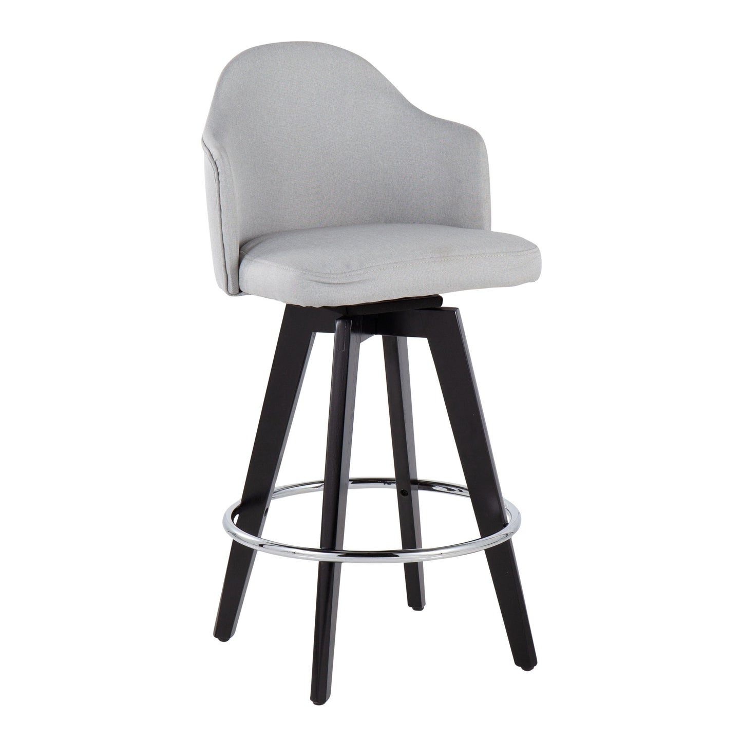 Ahoy - Contemporary Fixed Height Counter Stool Round Chrome Footrest (Set of 2) - Light Gray / Black