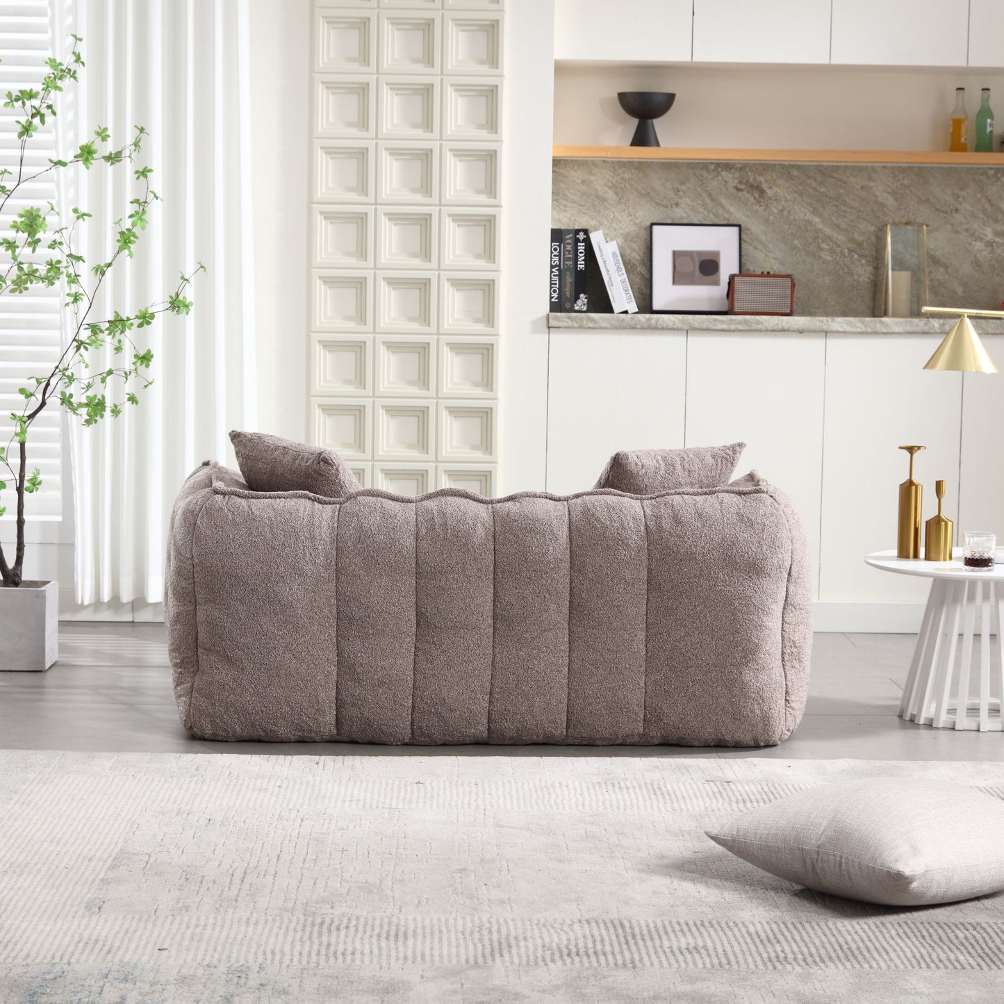 Soft Beanbag Chair With High Resilience Foam Core For Two People - Brown