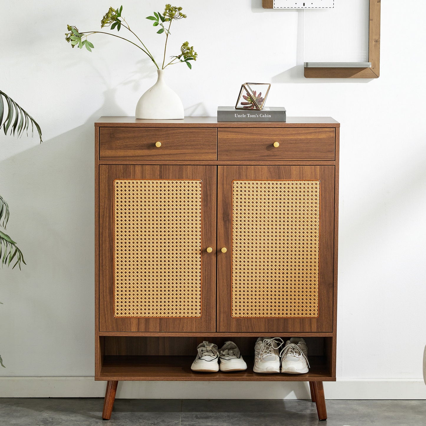 Multi Functional Modern Minimalist Shoe Cabinet Perfectly Blends Into Nordic, Japanese, And Industrial Style Homes - Walnut