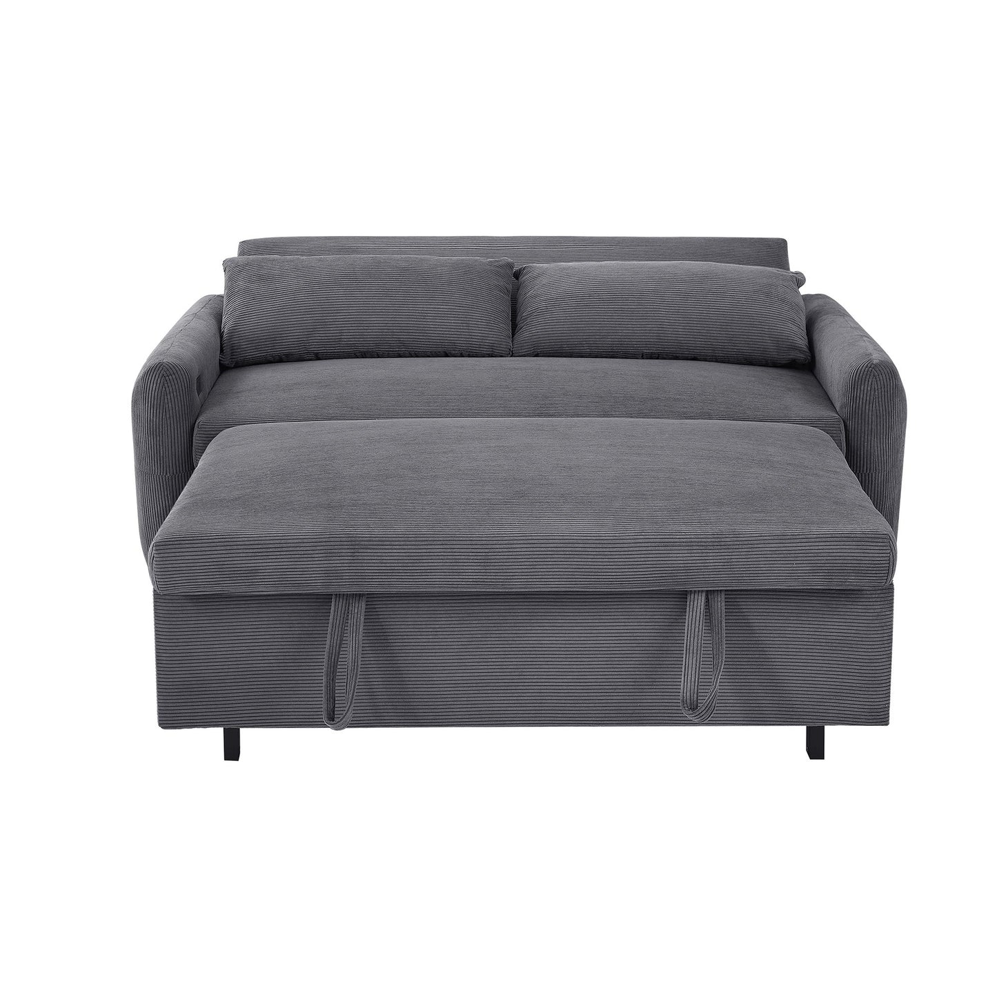 Pull Out Sofa Bed Convertible Couch 2 Seat Loveseat Sofa Modern Sleeper Sofa With 2 Throw Pillows And USB Ports For Living Room - Dark Gray