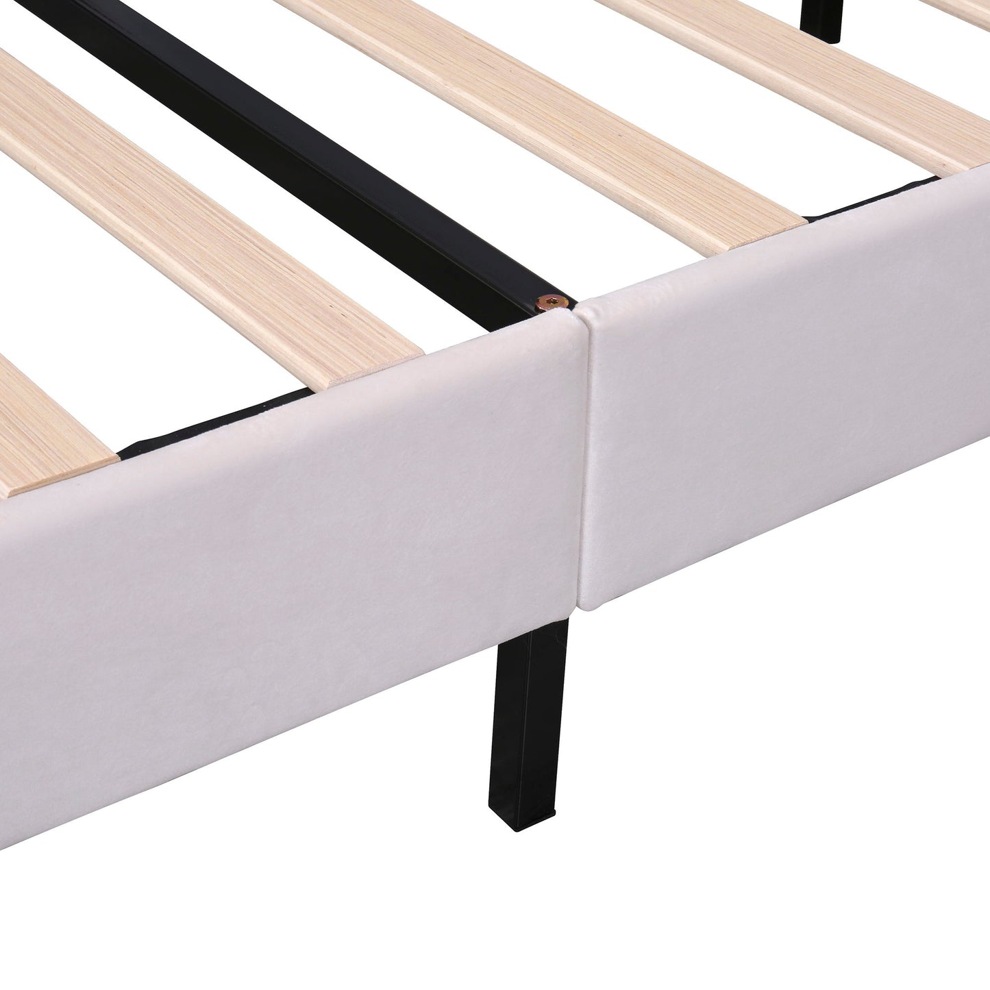 Full Size Upholstered Platform Bed With Flower Pattern Headboard - Beige