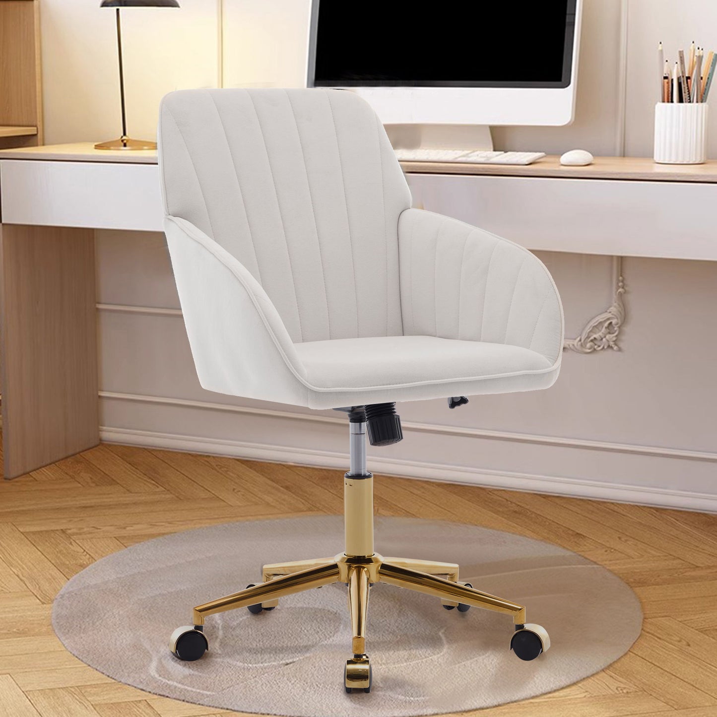 Ergonomic Swivel Office Chair, Adjustable And Comfortable - Beige