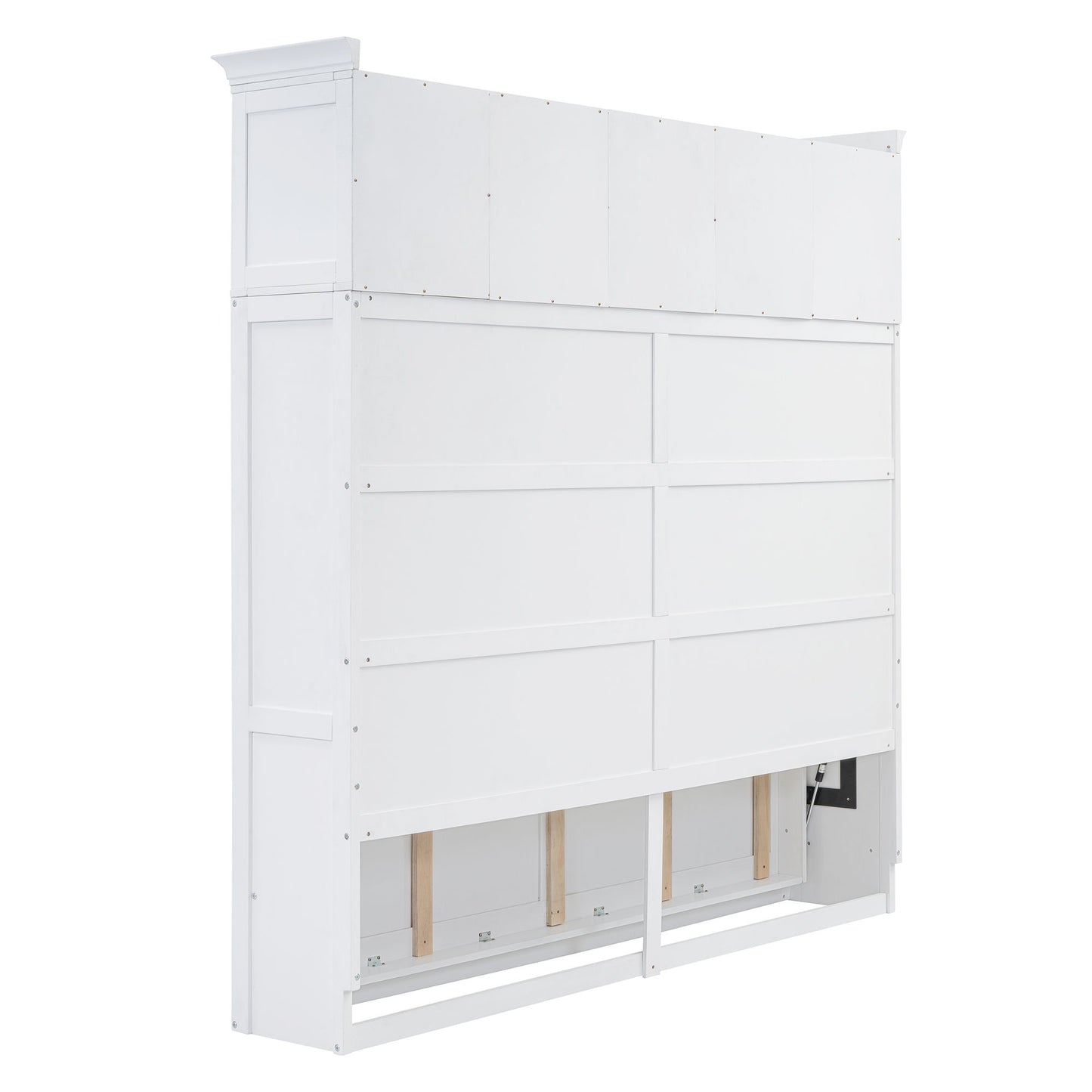 Full Size Space Saving Murphy Wall Bed With Top Cabinets, Flexible Slats - White