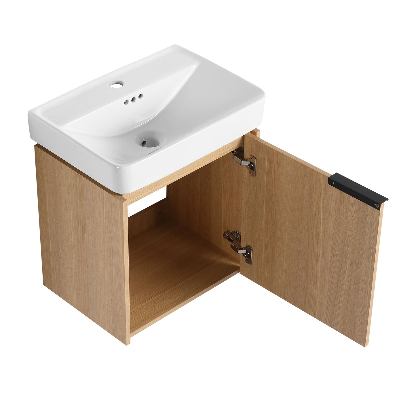 20" Wall Mounted Bathroom Vanity With Ceramic Sink And Storage Cabinet - Oak