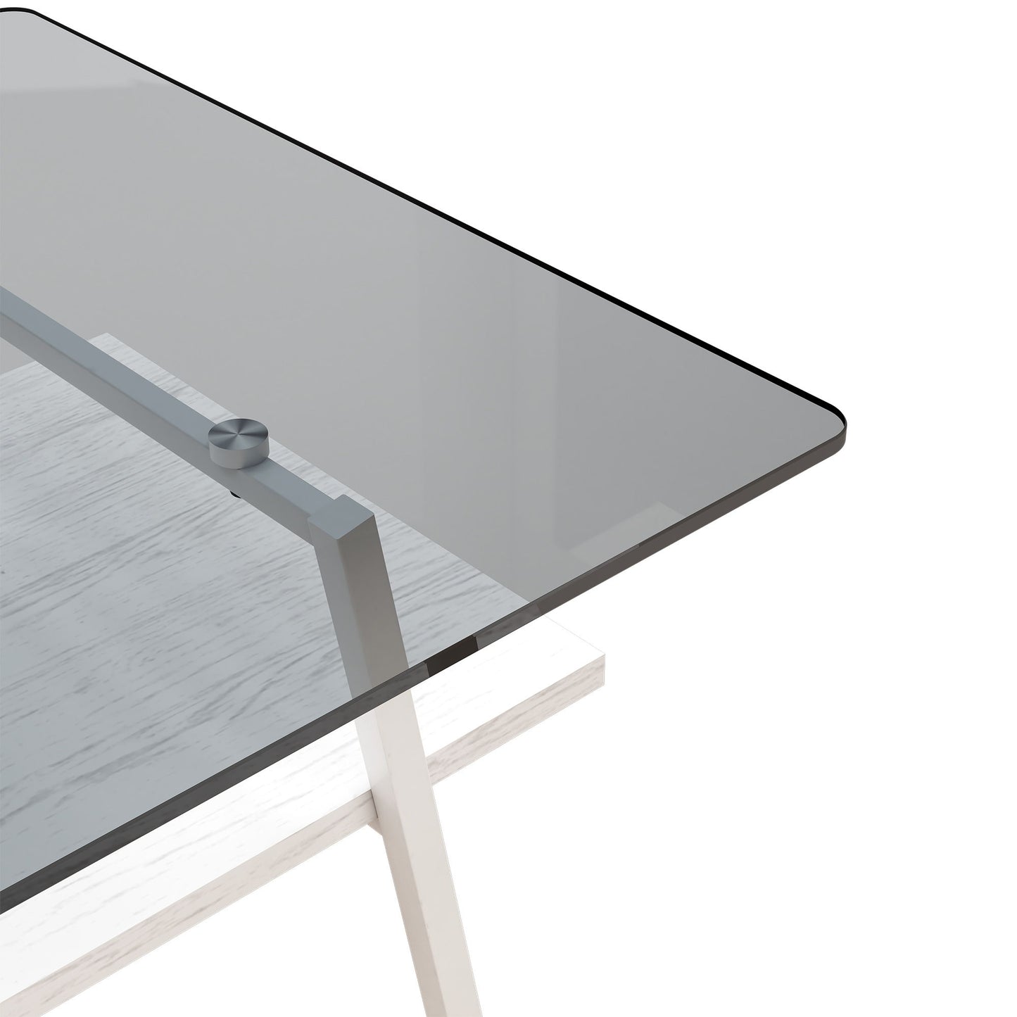 Rectangle Coffee Table, Tempered Glass Tabletop With White Metal Legs, Modern Table For Living Room - Gray