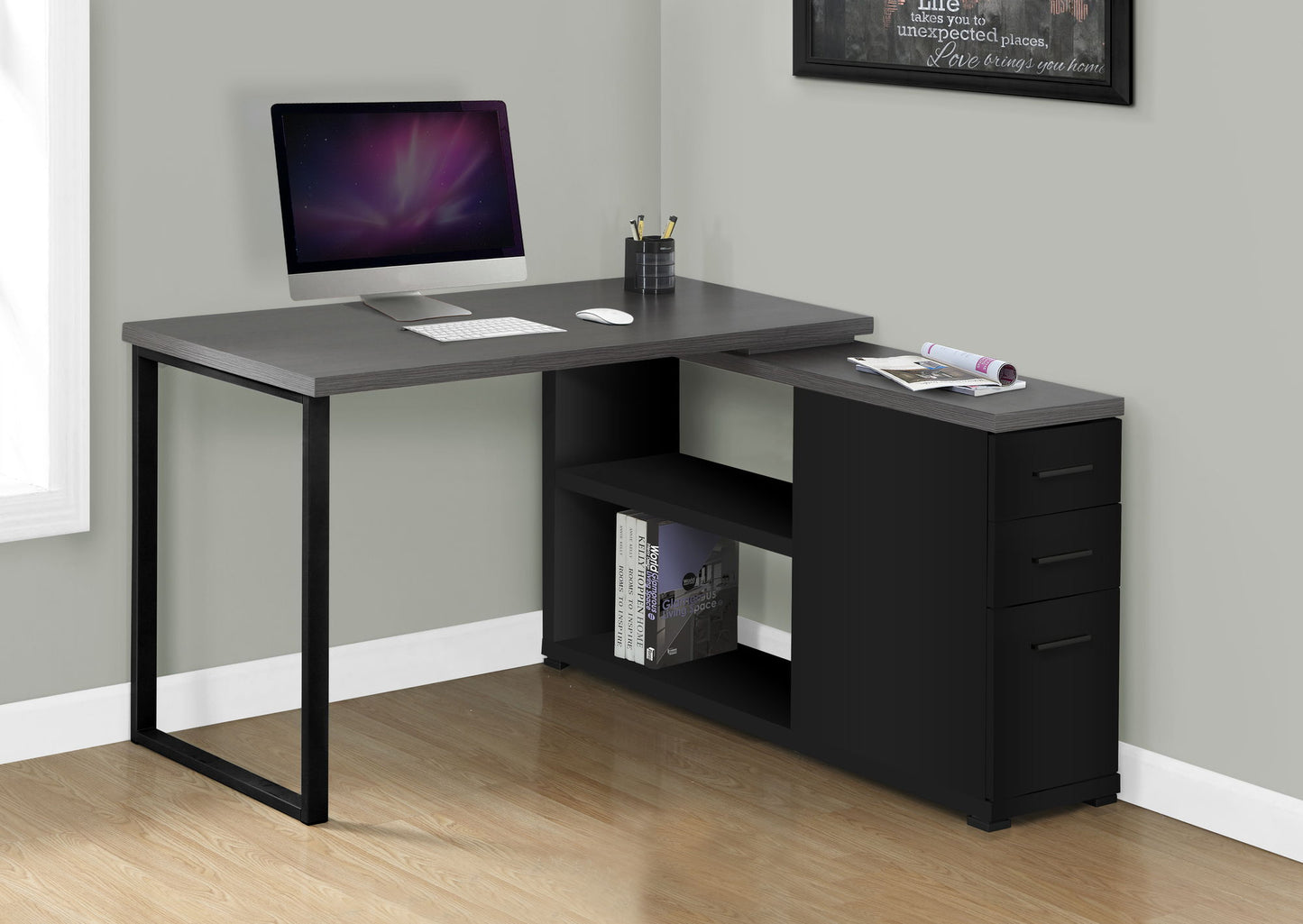 Computer Desk, Home Office, Corner, Left, Right Set - Up, Storage Drawers, L Shape, Laptop, And Contemporary & Modern - Black