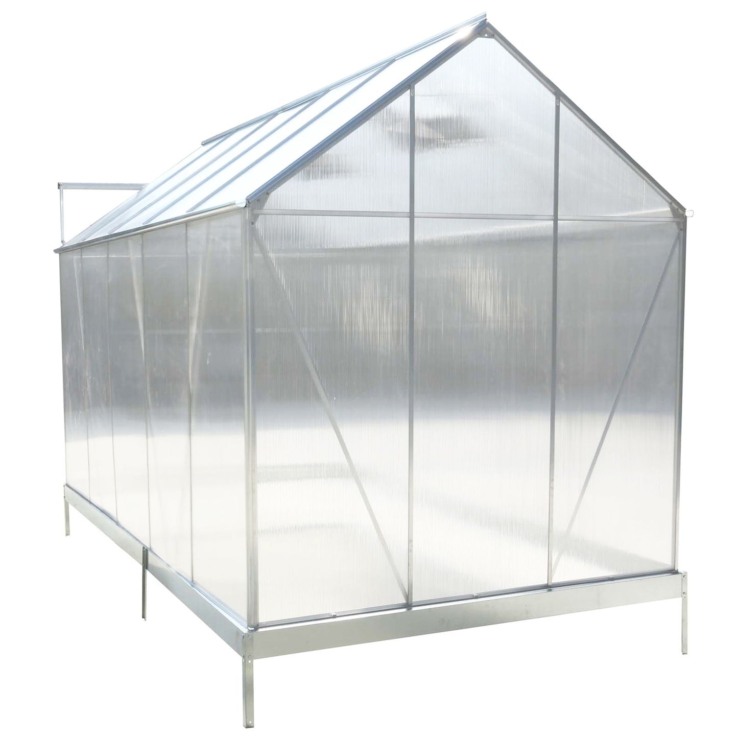 6.3'x10.2'x7' Polycarbonate Greenhouse, Heavy Duty Outdoor Aluminum Walk-In Green House Kit With Rain Gutter, Vent And Door For Backyard Garden - Aluminium