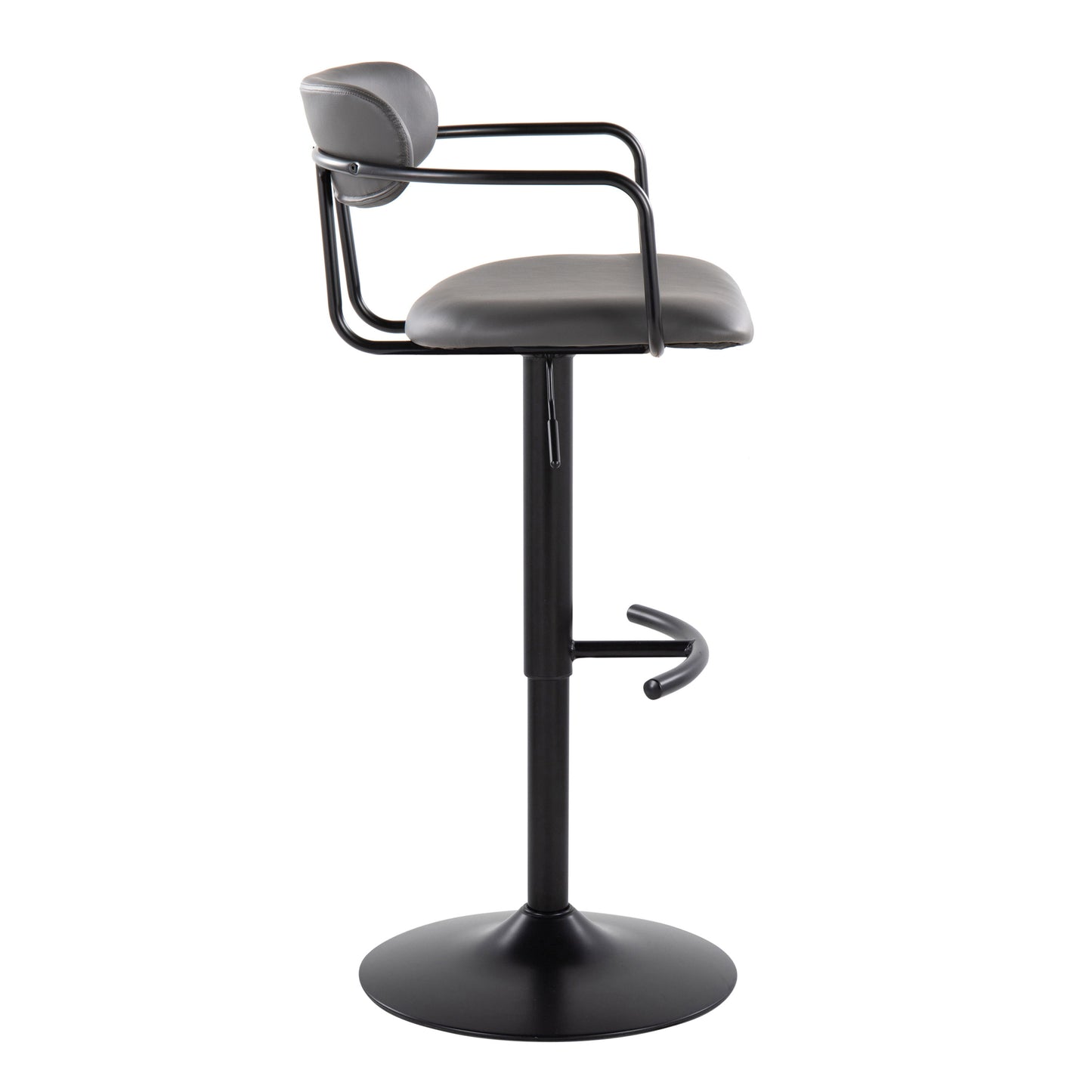 Demi - Contemporary Adjustable Height Barstool With Swivel With Rounded T Footrest (Set of 2) - Black / Gray