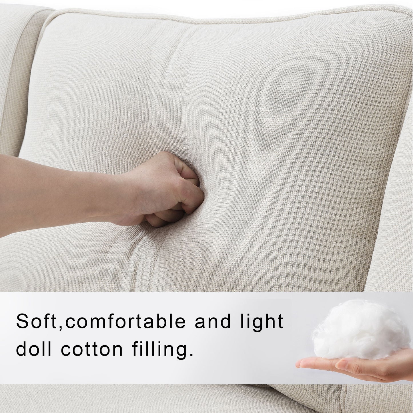 Upholstered Sofa With Console, 2 Cupholders And 2 USB Ports Wired Or Wirelessly Charged, Modern Linen Fabric Couches With 4 Pillows (4 Seat) - Beige