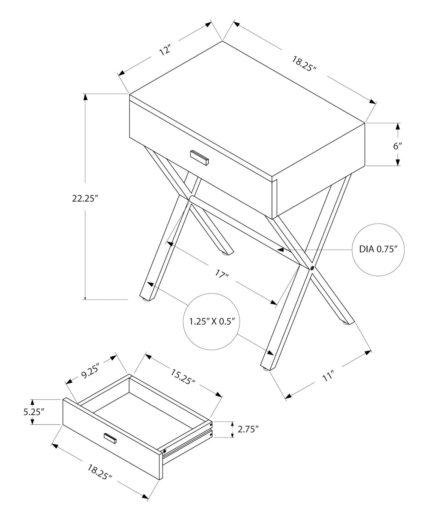 Accent Side Table, 1 Storage Drawer, Contemporary And Modern - Gray
